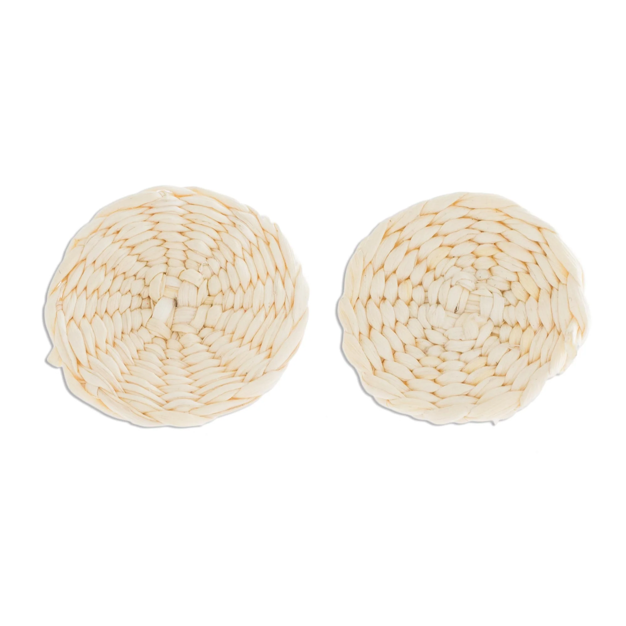 Circular Sensation in Natural Natural Off-White Woven Junco Reed Circular Button Earrings - Image 2