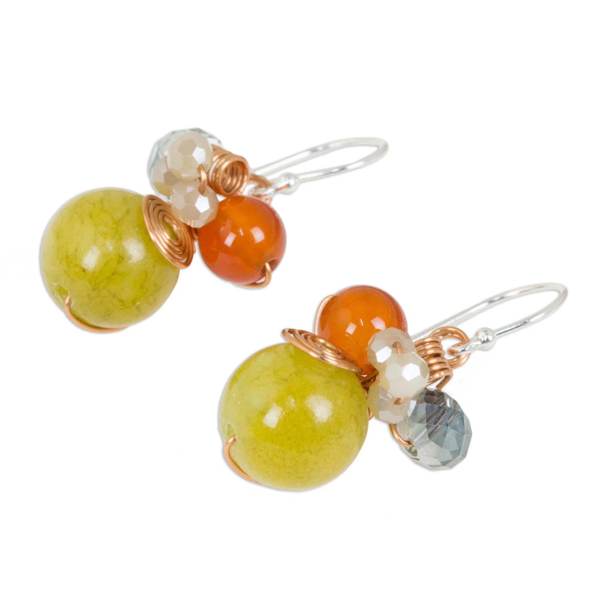 Citron Bubbles Green Quartz and Carnelian Dangle Earrings with Copper - Image 3