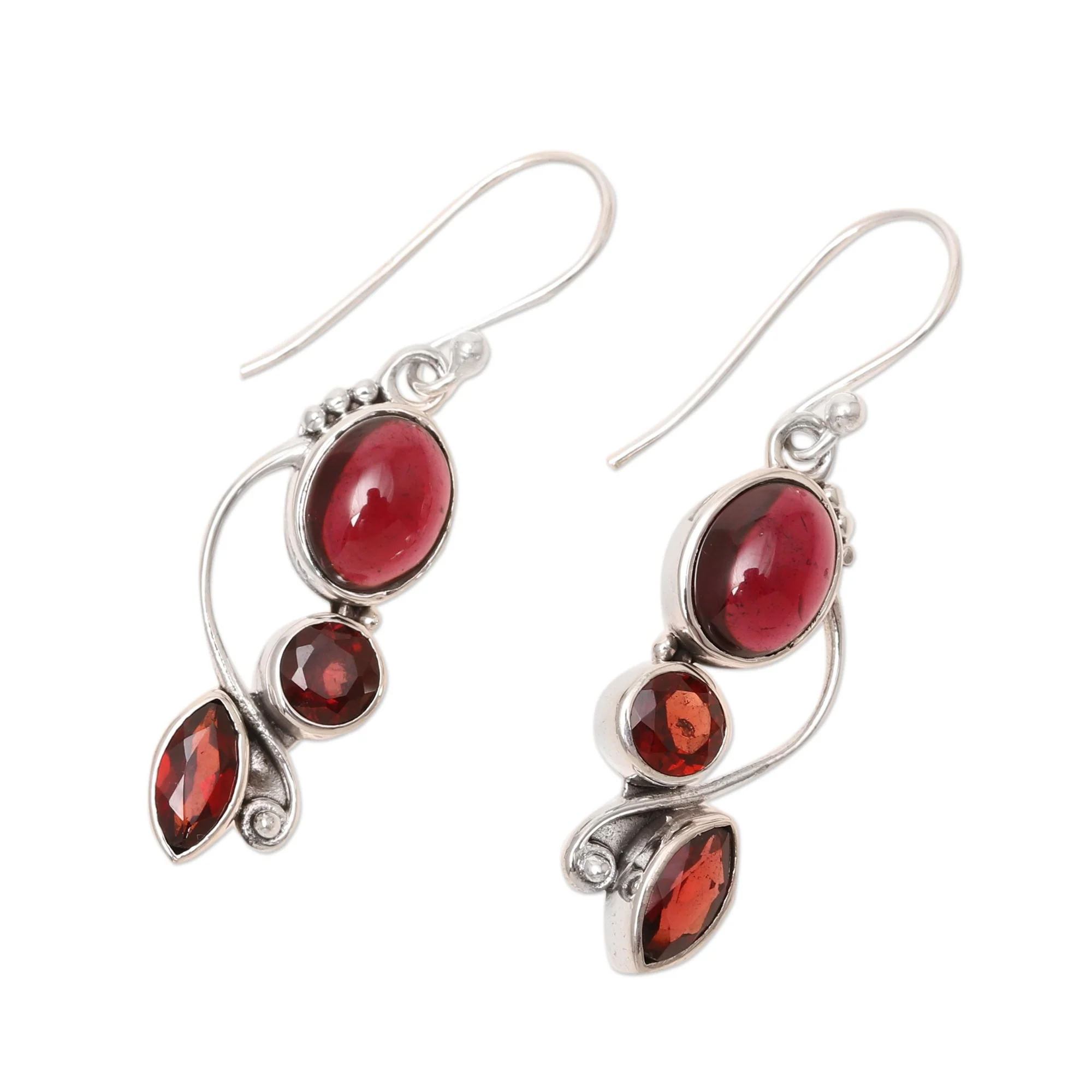 Classic Glamour Glamorous Natural Garnet Dangle Earrings from India - Image 3