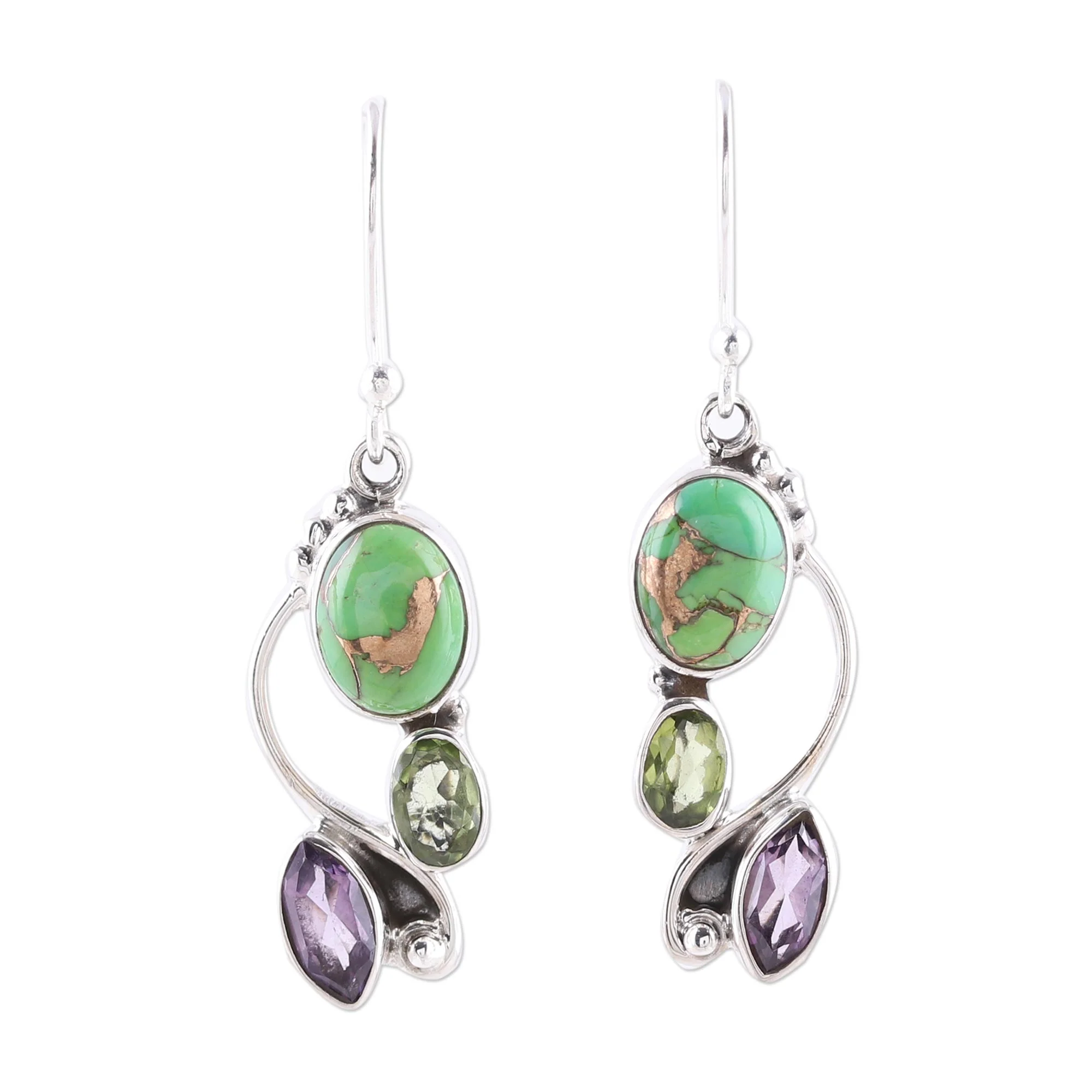 Classic Glamour Multi-Gemstone Dangle Earrings Crafted in India - Image 2
