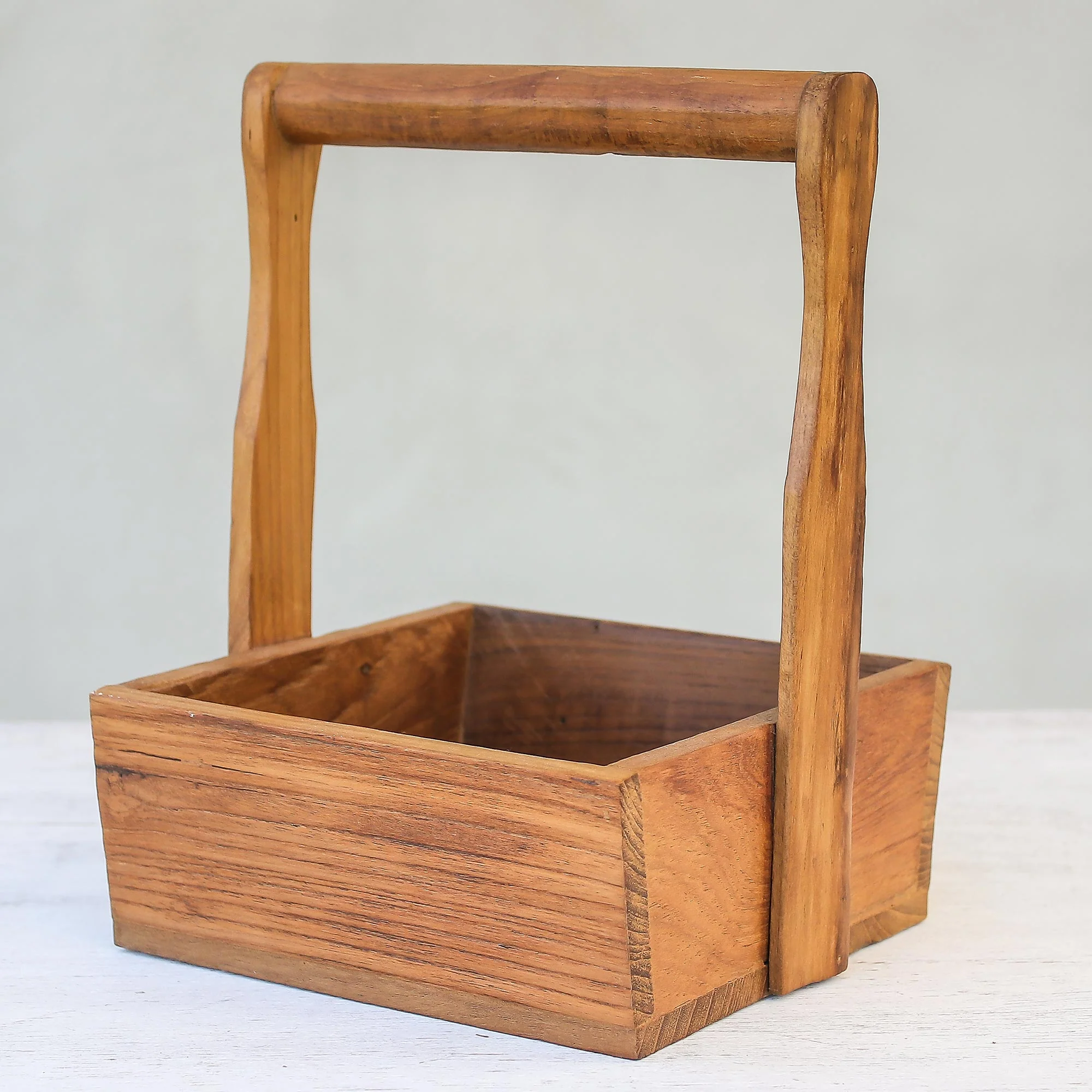 Classic Holder Handmade Teak Wood Basket Crafted in Thailand