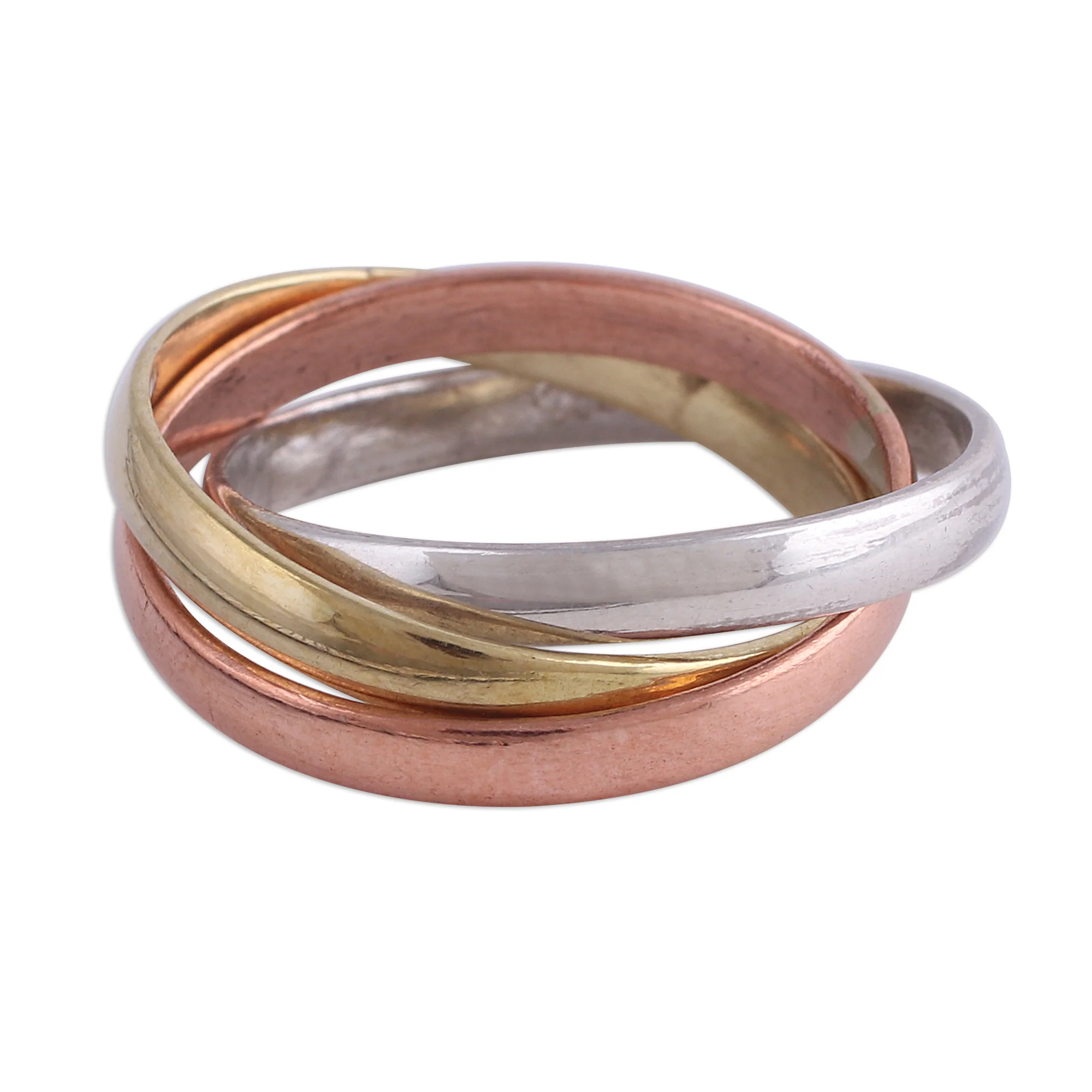 Classic Trio Sterling Silver Copper and Brass Band Ring from India - Image 2