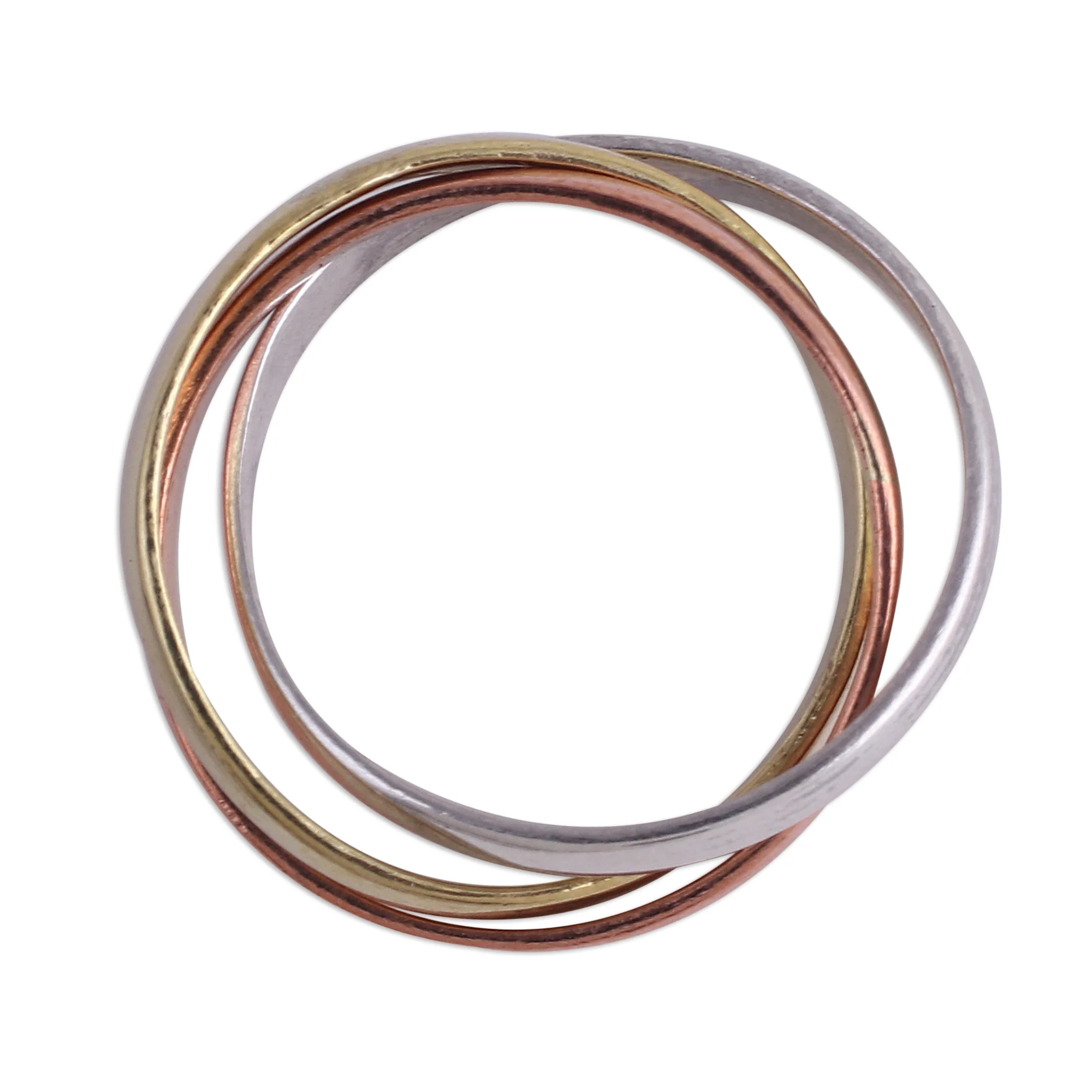 Classic Trio Sterling Silver Copper and Brass Band Ring from India - Image 4