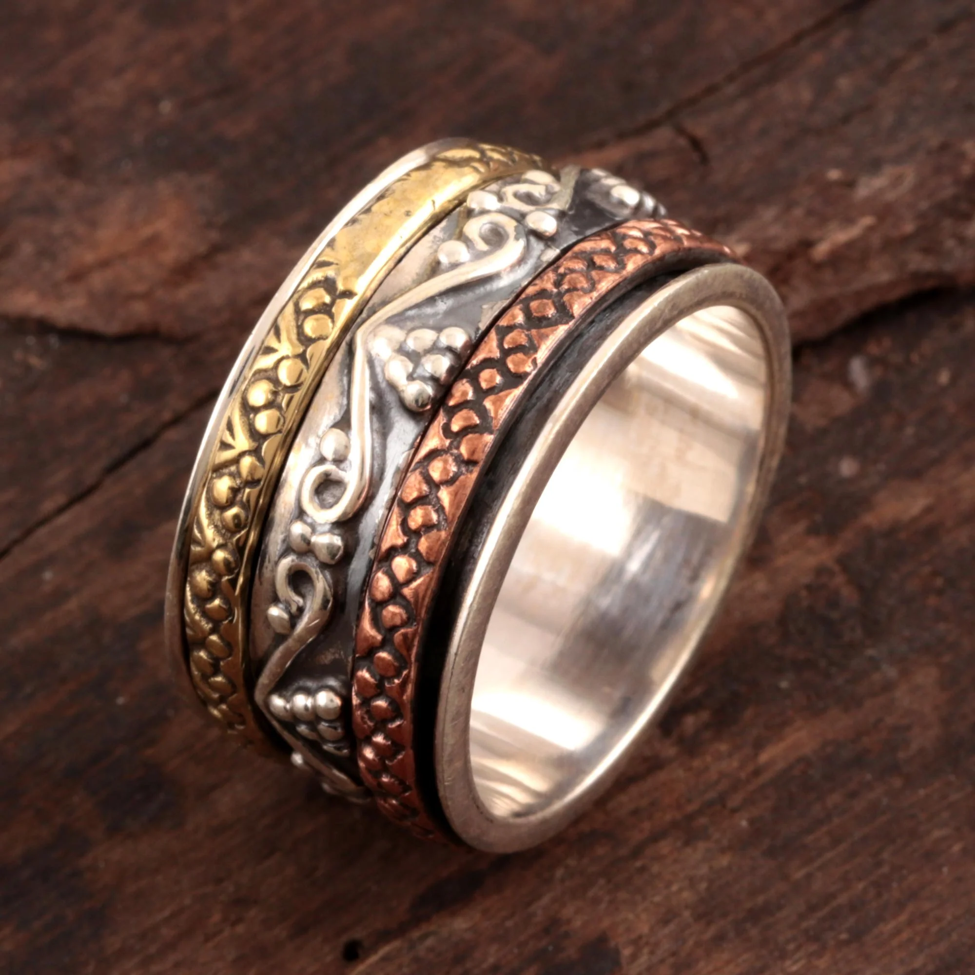 Classic Union Sterling Silver Spinner Ring with Brass and Copper - Image 3
