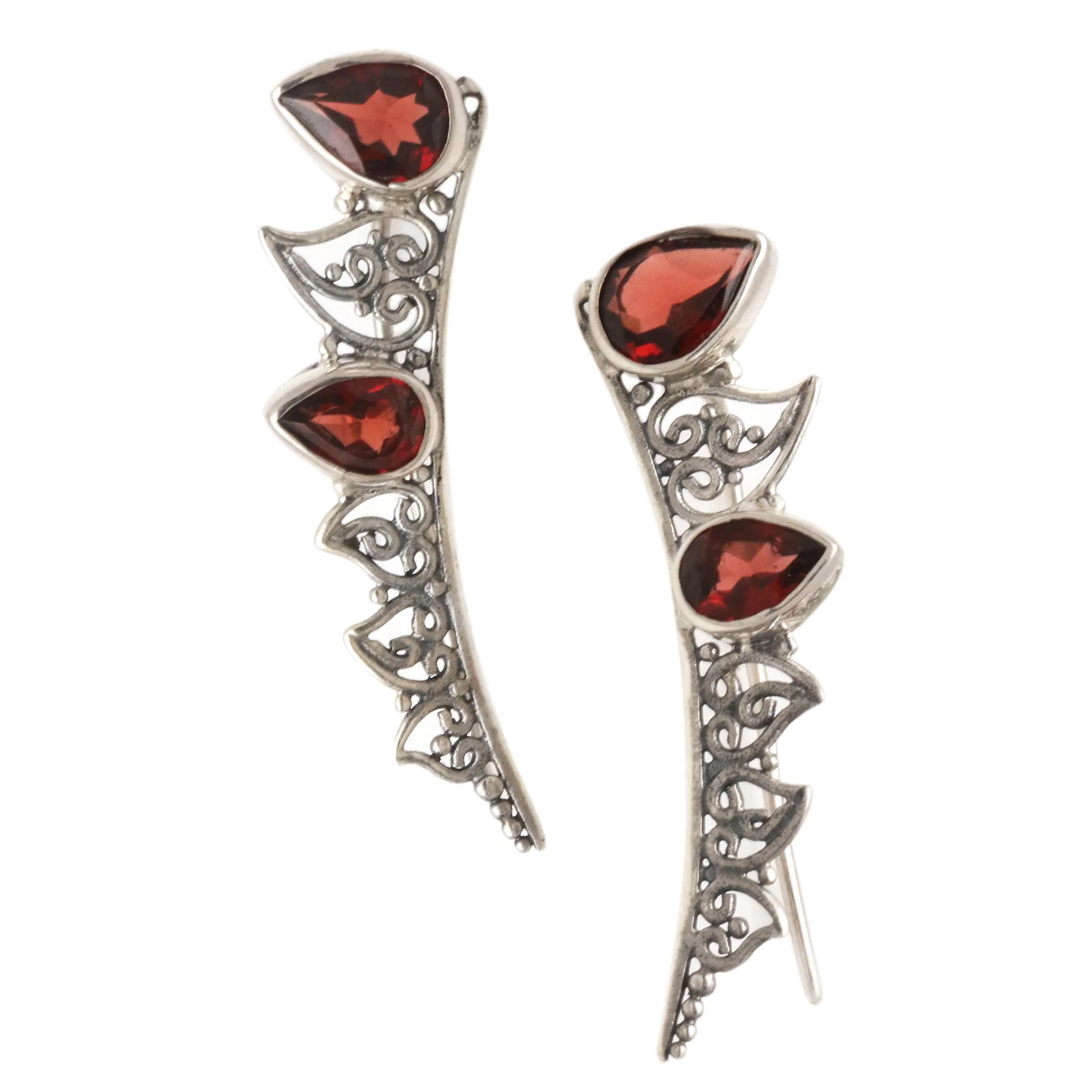 Climbing Ivy Ear Climber Earrings with Garnet and Sterling Silver - Image 2