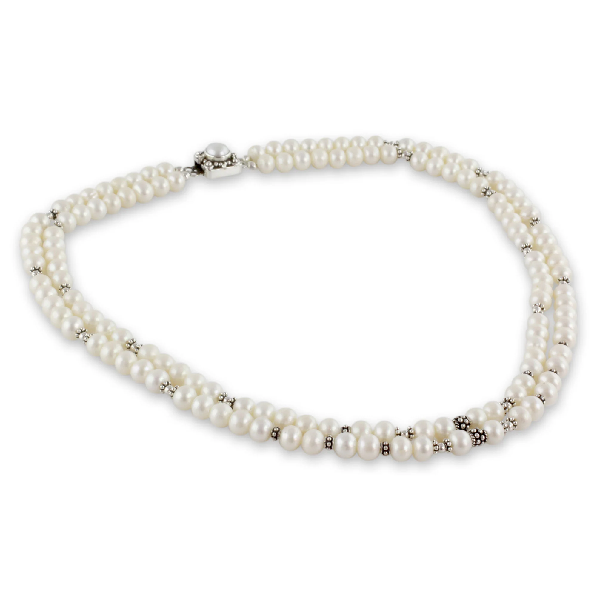 Cloud Song Handmade Double Pearl Strand Silver Necklace from India - Image 2