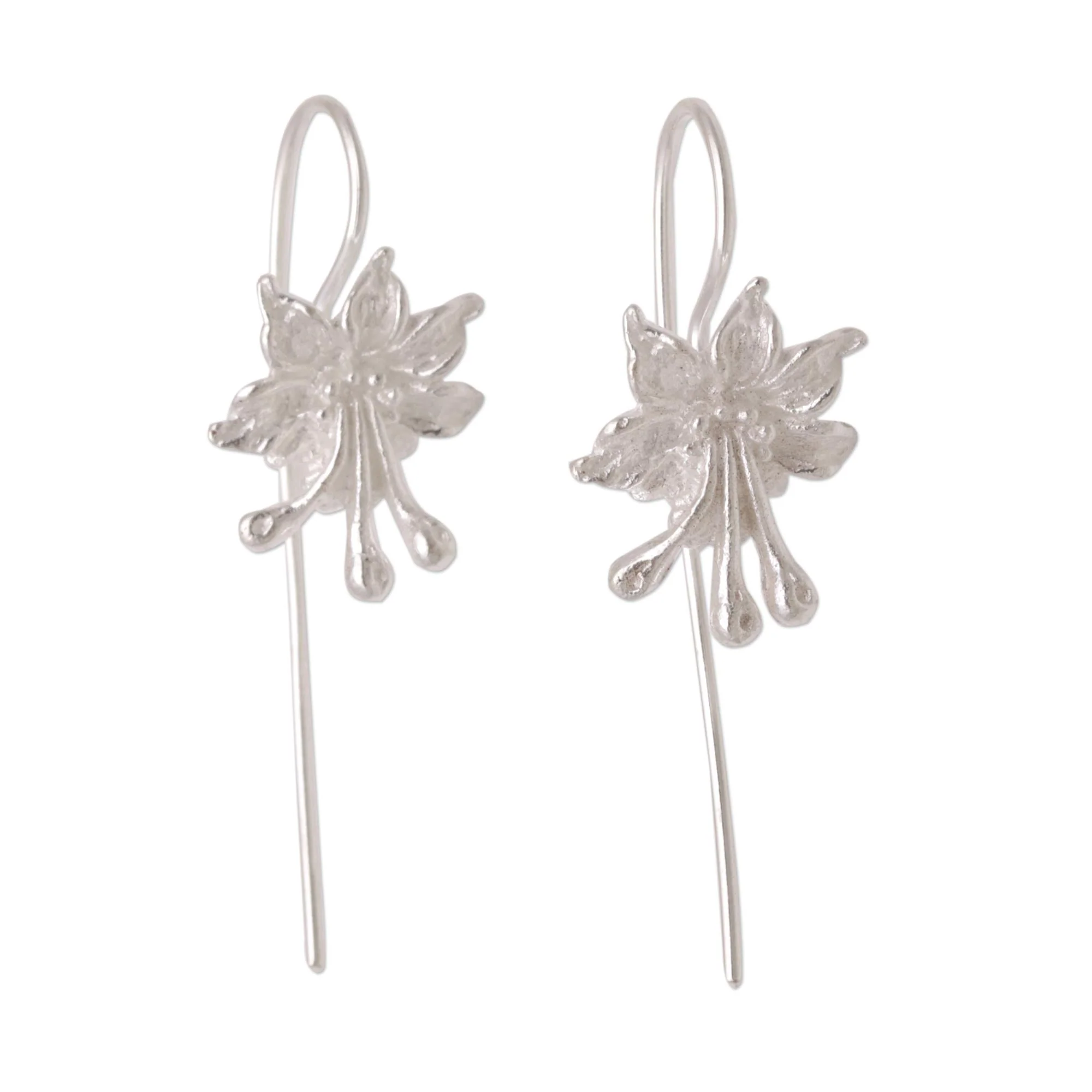 Clover Blooms Sterling Silver Floral Drop Earrings from Bali - Image 2