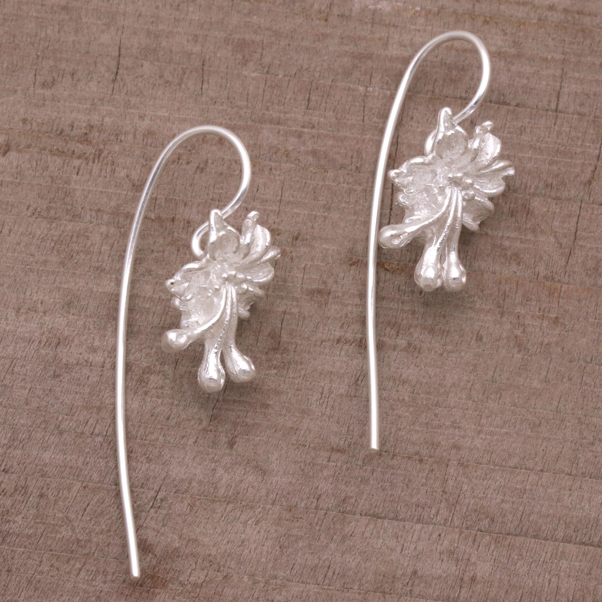 Clover Blooms Sterling Silver Floral Drop Earrings from Bali - Image 3