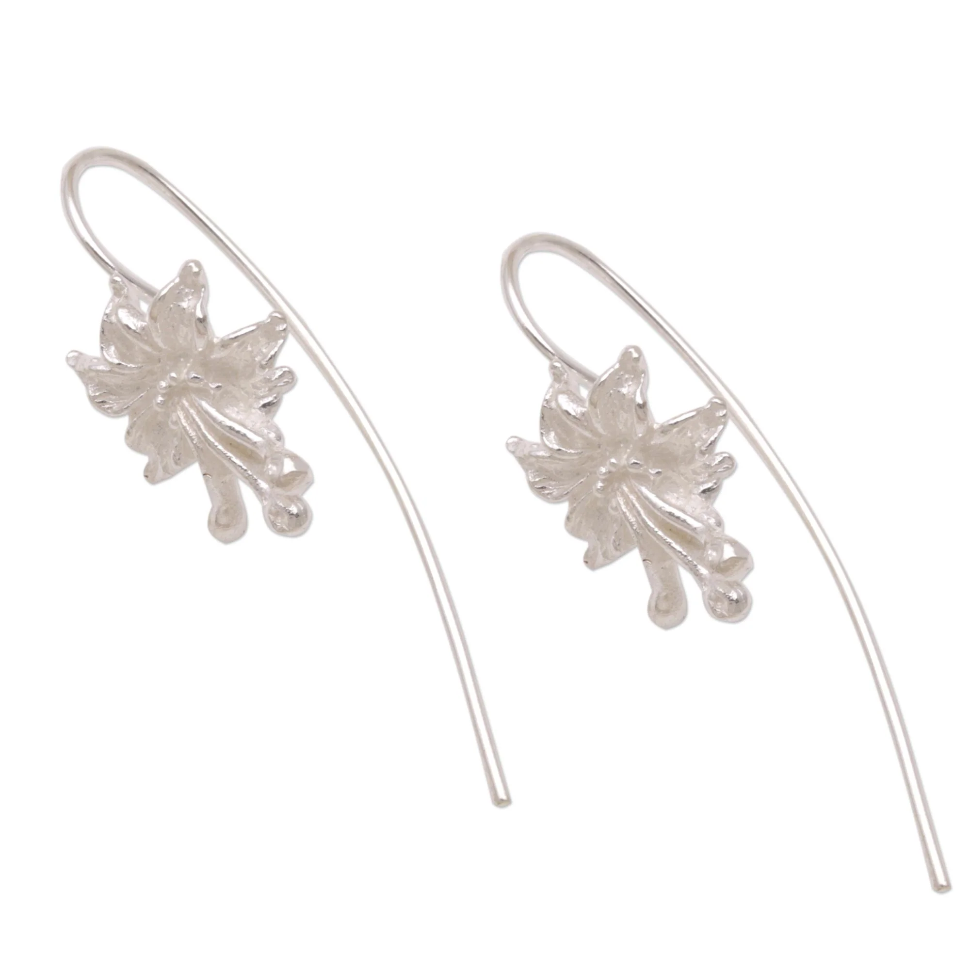 Clover Blooms Sterling Silver Floral Drop Earrings from Bali - Image 5