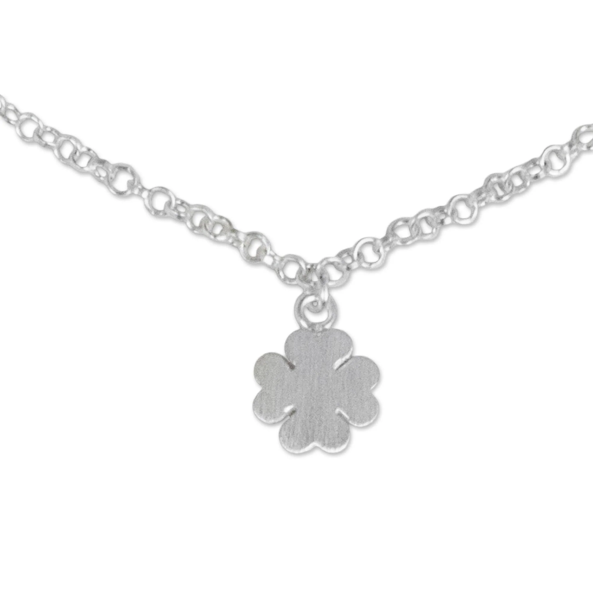 Clover Luck Hand Crafted Sterling Silver Anklet with Clover Pendant - Image 2