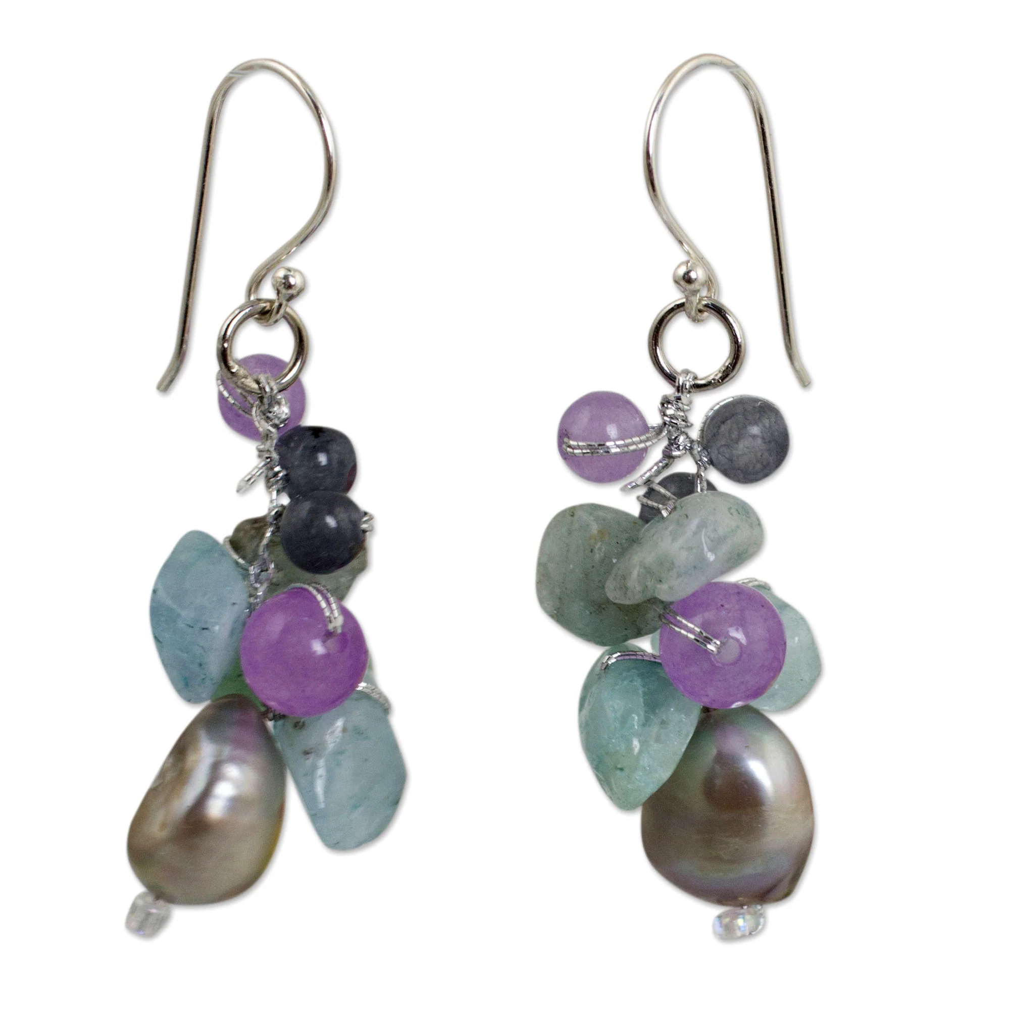Clover Multi-Gem & Pearl Beaded Earrings - Image 2