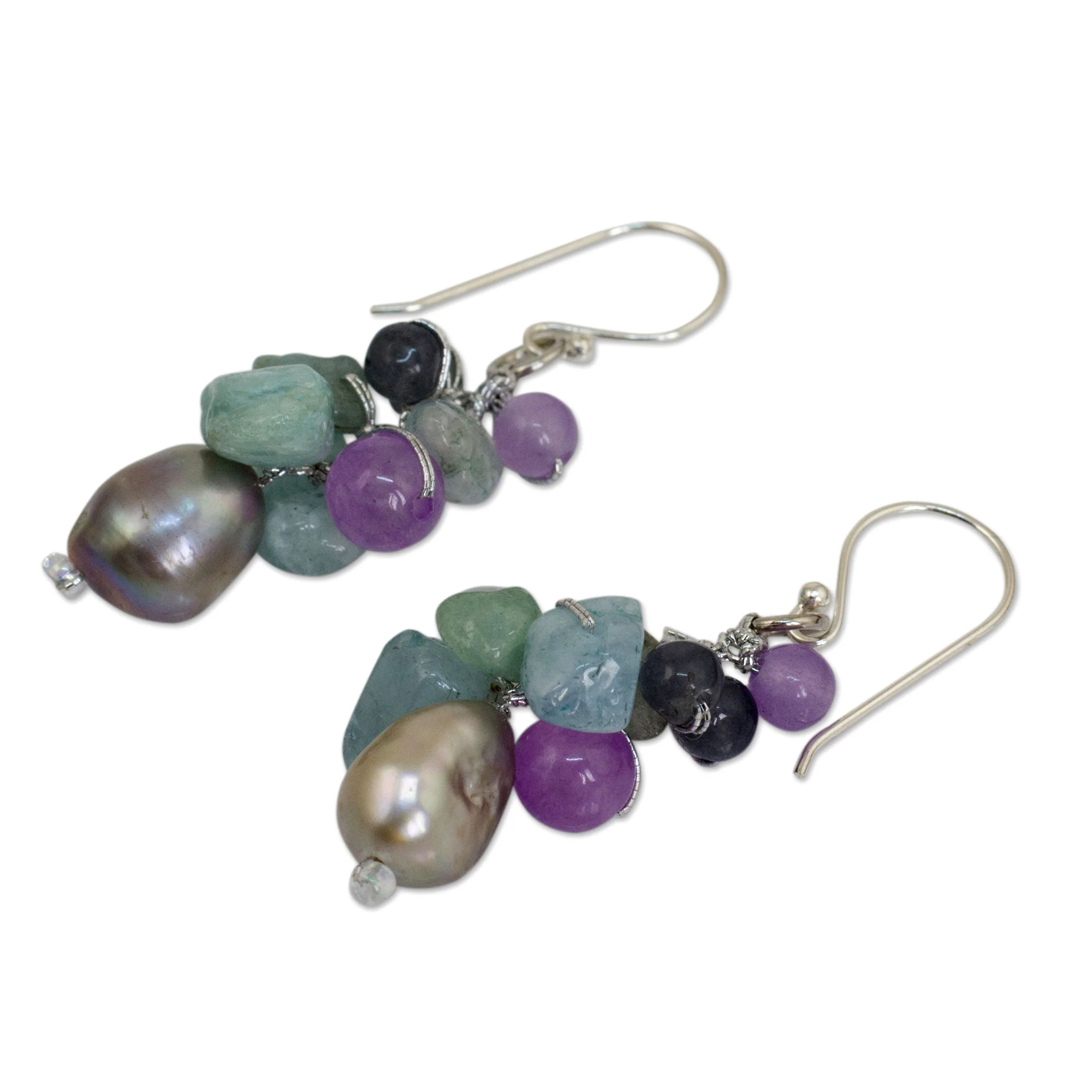 Clover Multi-Gem & Pearl Beaded Earrings - Image 3