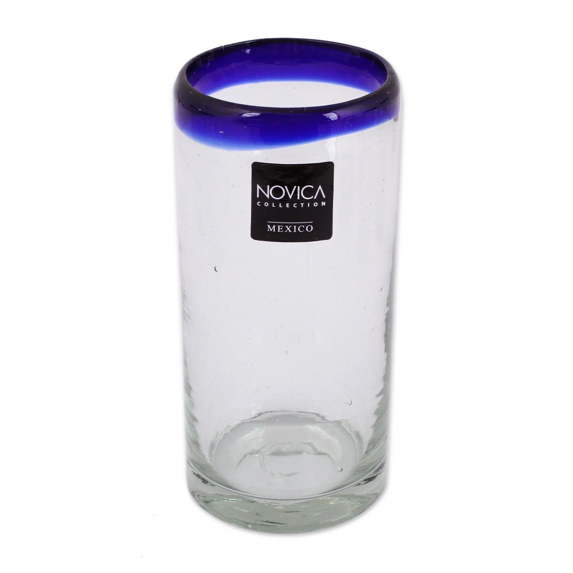 Cobalt Classics Unique Handblown Glass Blue Rim Highball Tumbler - Image 4