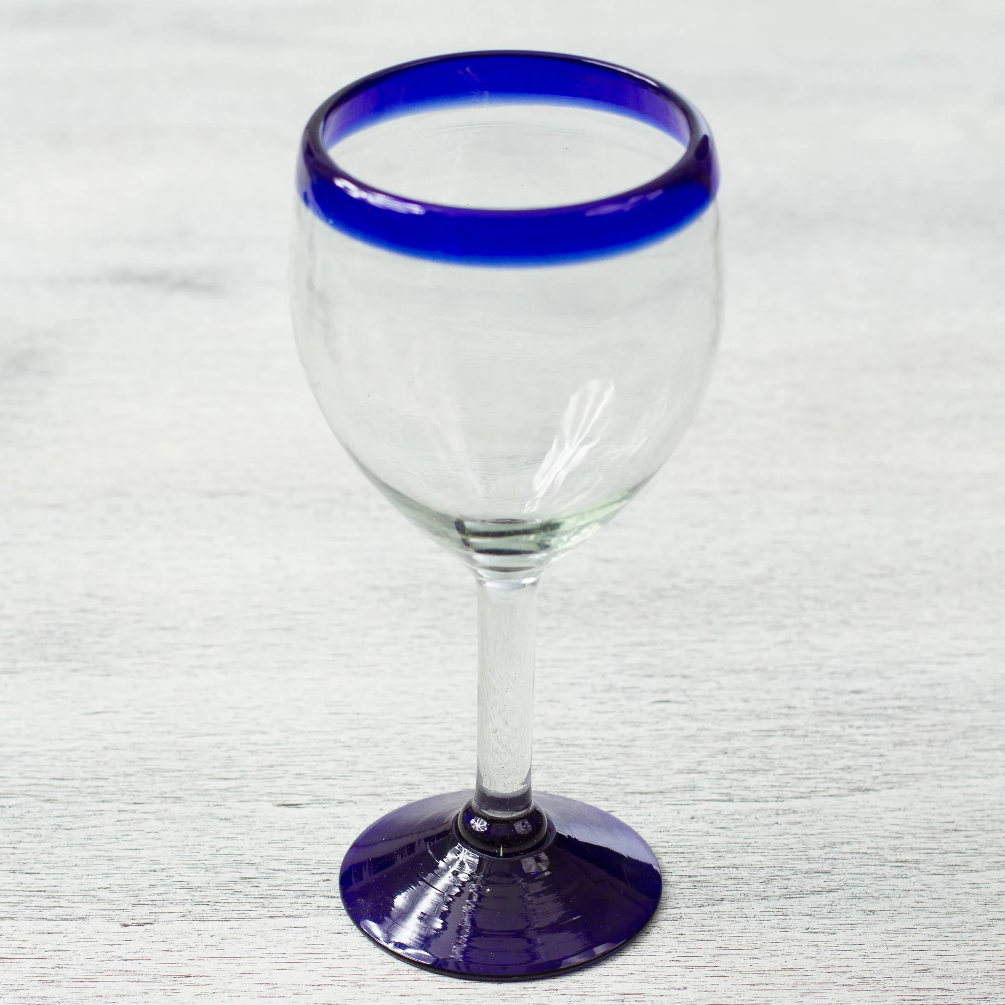 Cobalt Contrasts Set of Six Eco Friendly Hand Blown Wine Goblets - Image 4