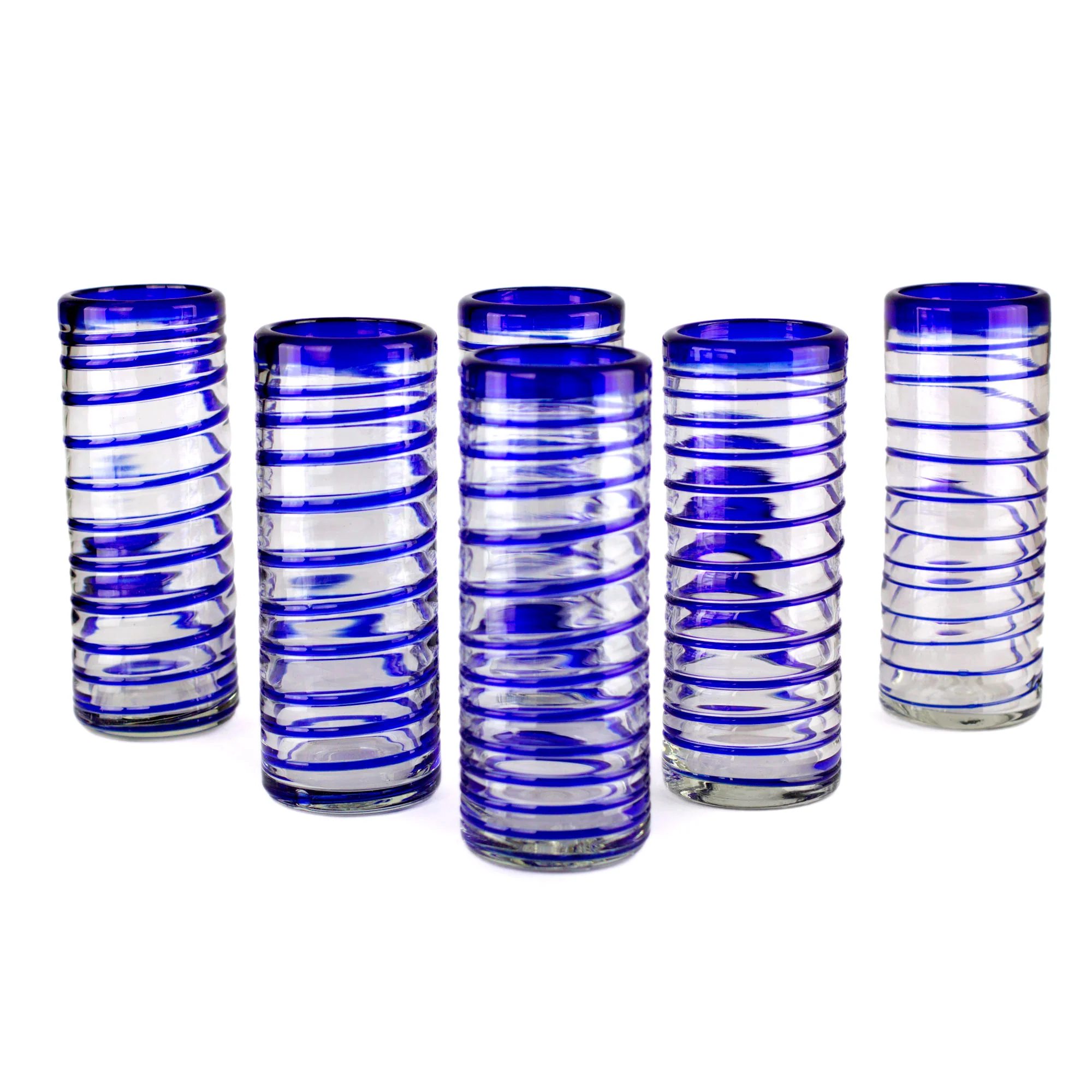 Cobalt Spiral Hand Made Handblown Glass Six Drinking Glasses - Image 3