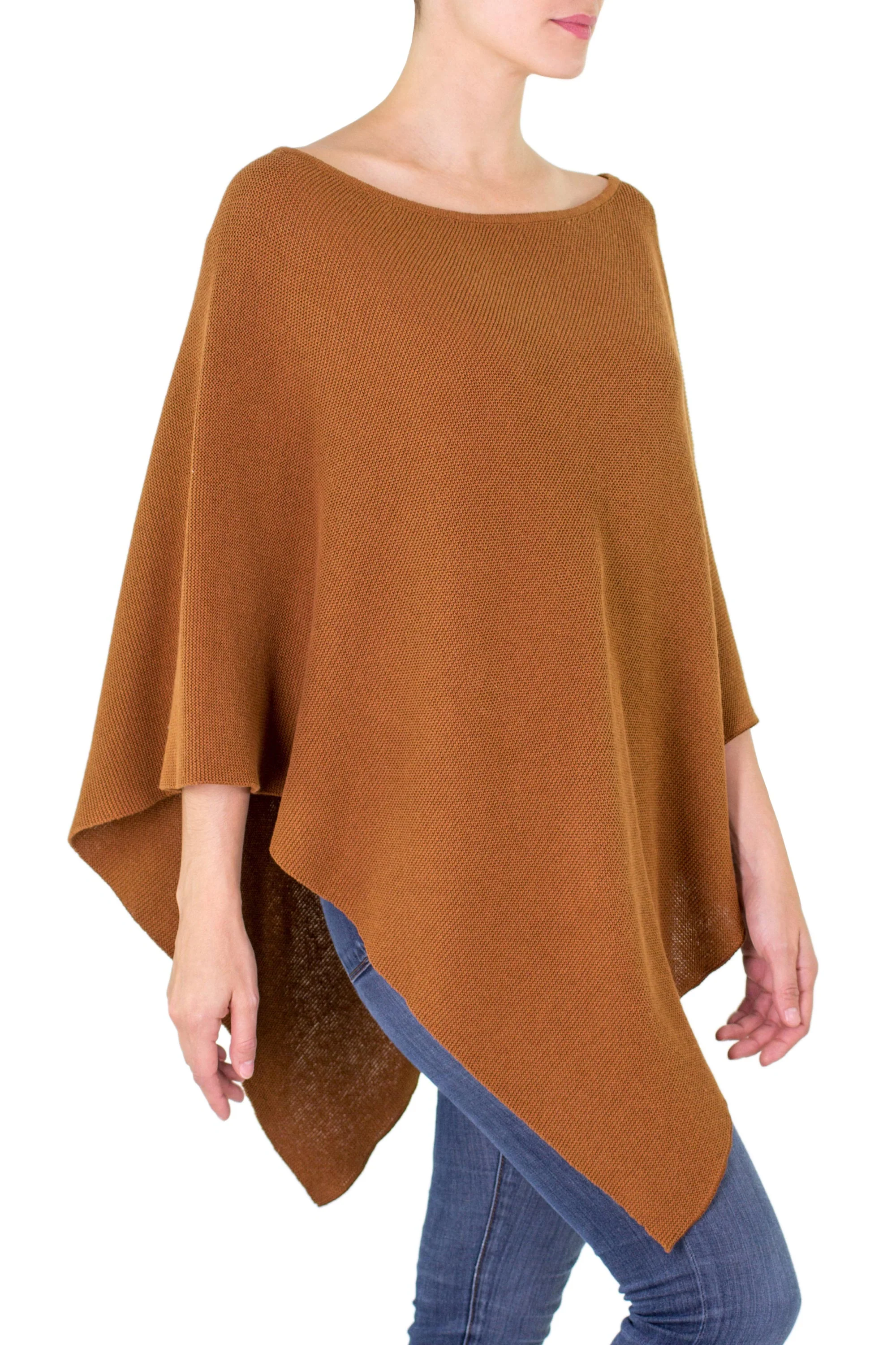 Cocoa Grace Handcrafted Tan Cotton Knit Poncho - Image 3