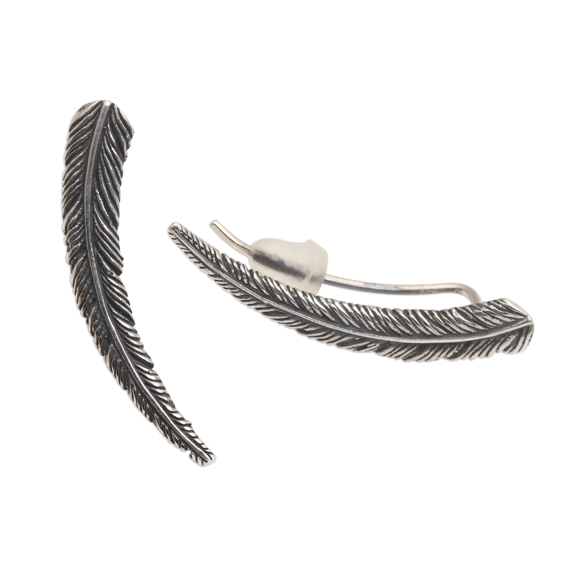 Coconut Leaf Ear Climber Earrings in Sterling Silver - Image 4
