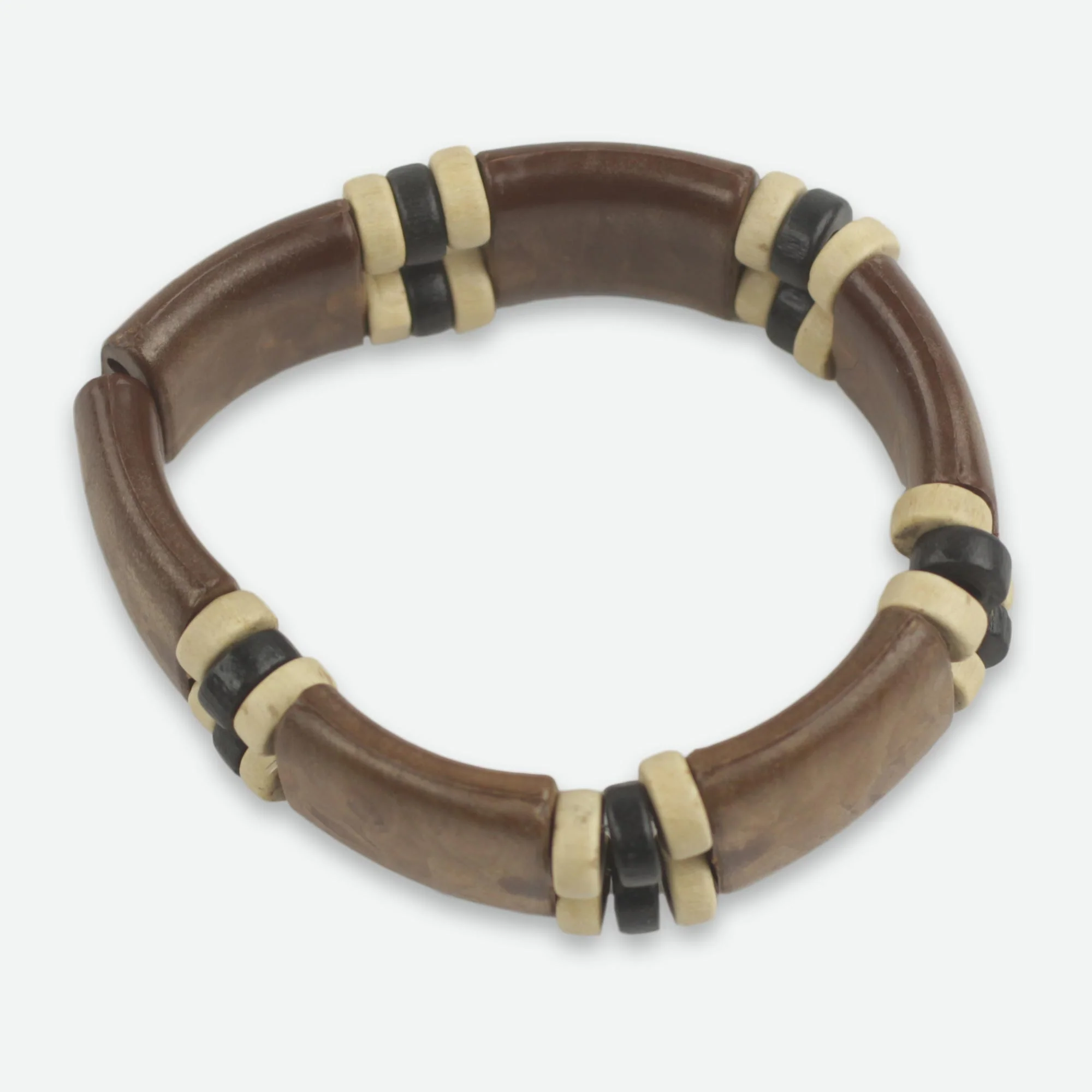 Coffee Connection Eco Friendly Wood and Recycled Bead Bracelet from Ghana - Image 3