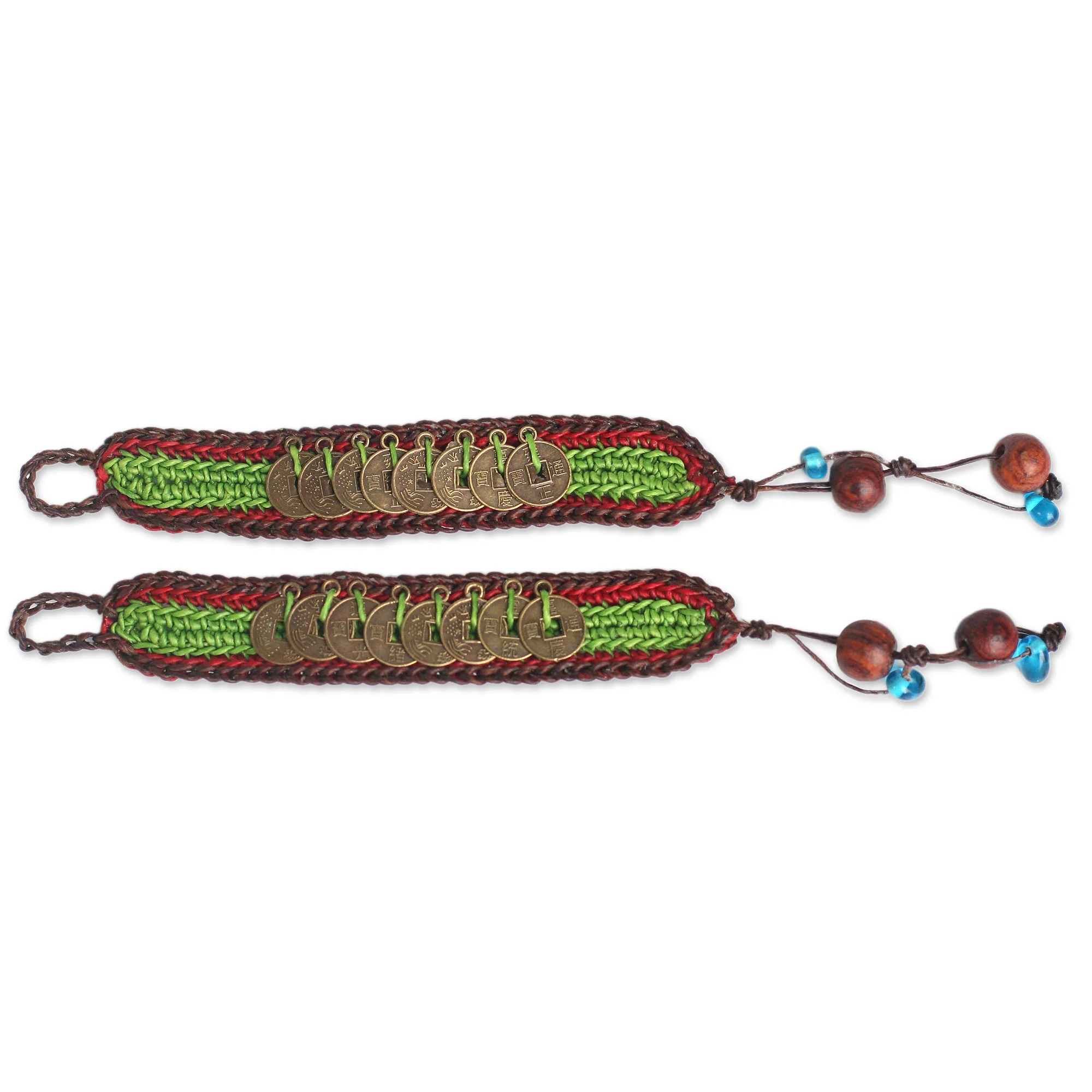 Coins of Harmony Hand Crafted Good Fortune Wristband Bracelets (Pair) - Image 3