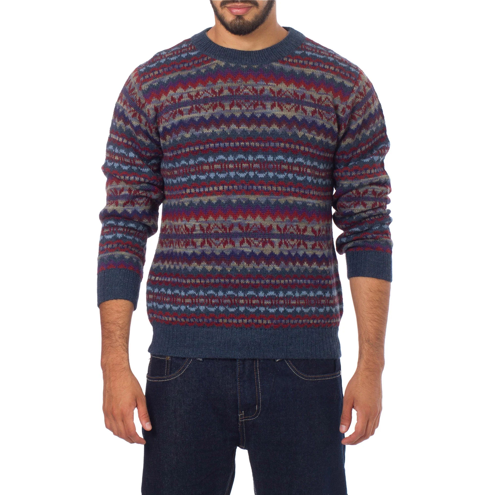 Colca Blue Men's 100% Alpaca Sweater - Image 2