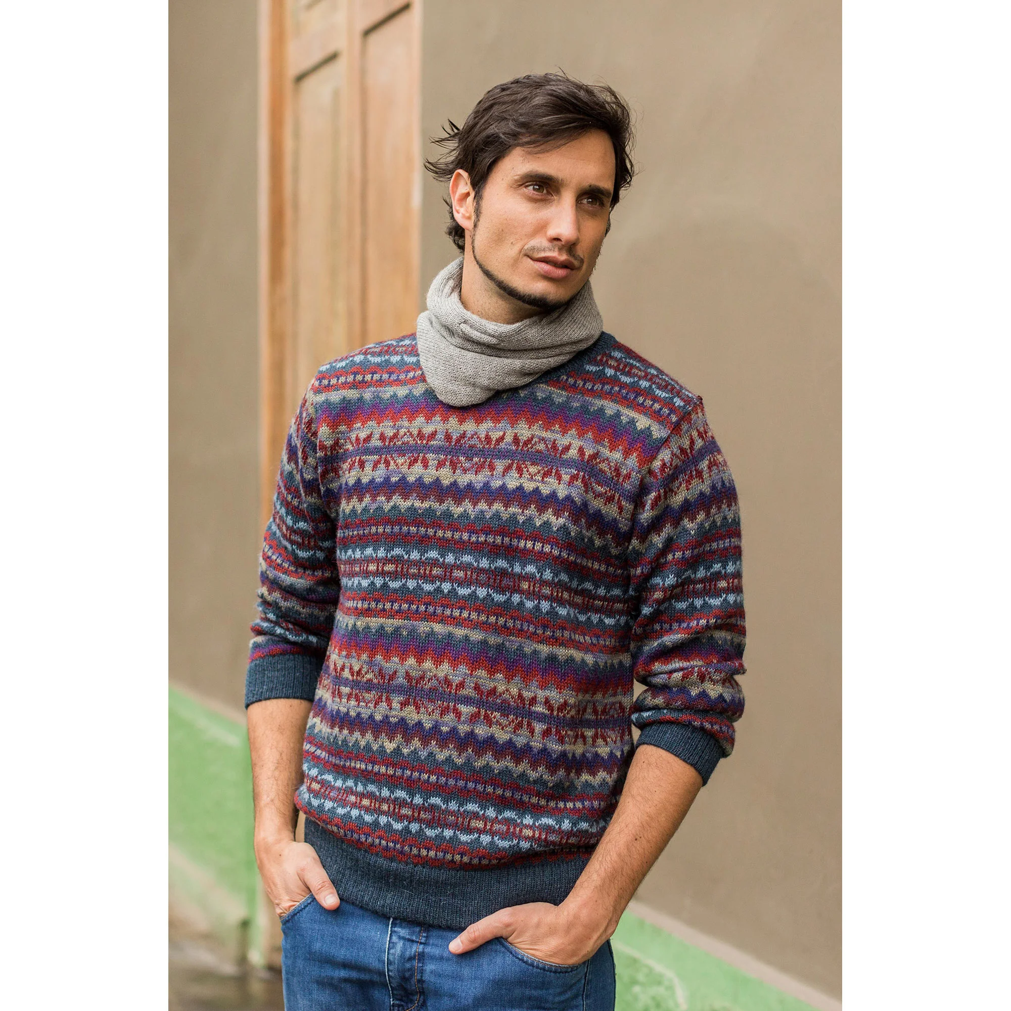 Colca Blue Men's 100% Alpaca Sweater - Image 3