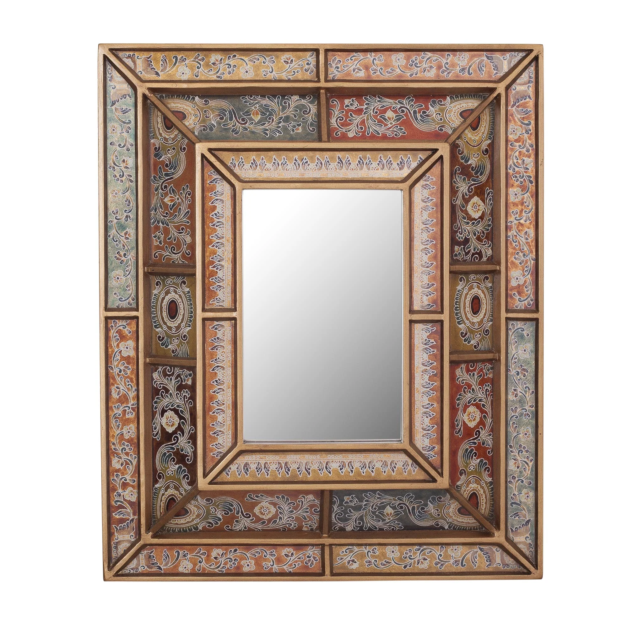 Colonial Charm Floral Reverse-Painted Glass Wall Mirror from Peru - Image 2