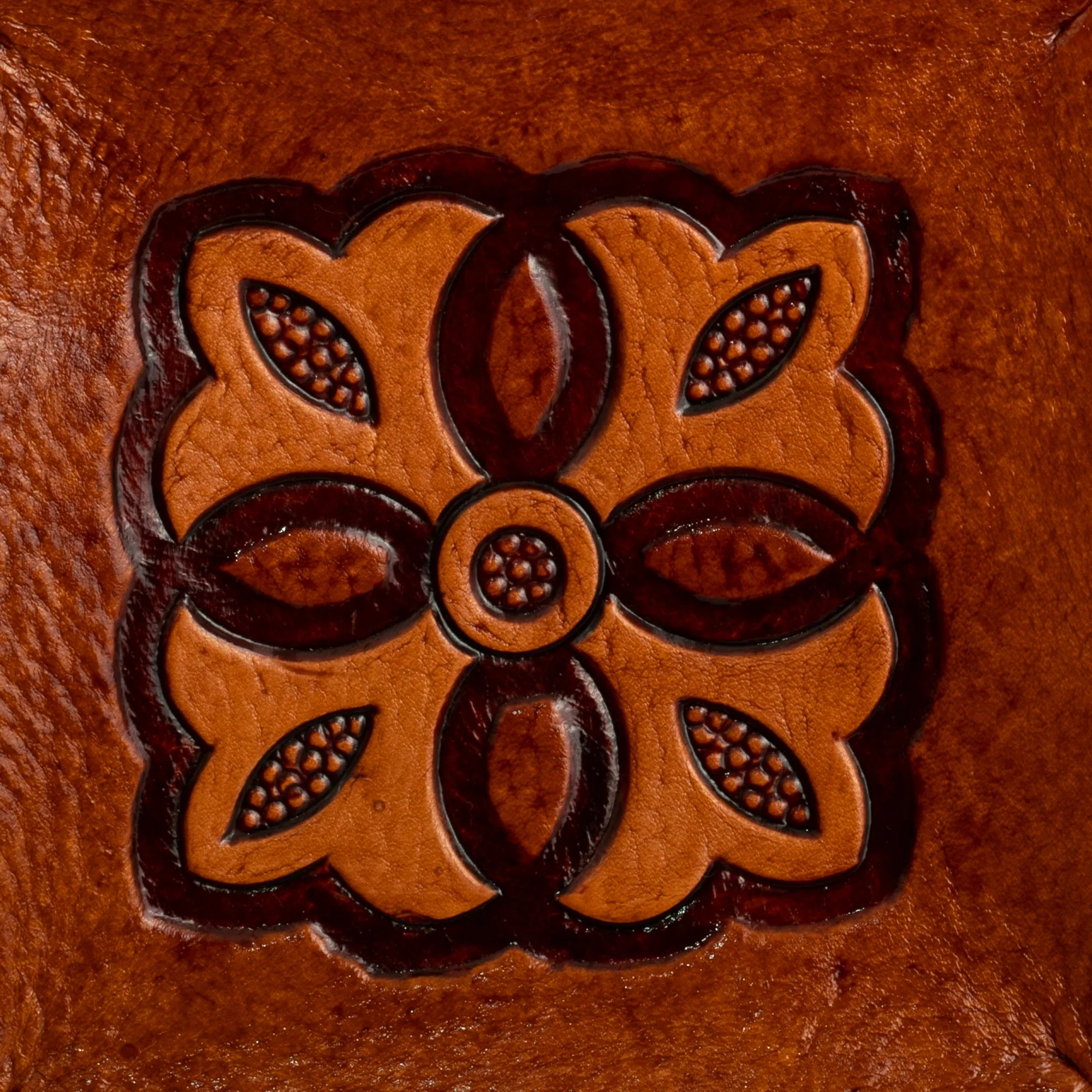 Colonial Florals Brown Hand Tooled Leather Catchall Plate from Peru - Image 4