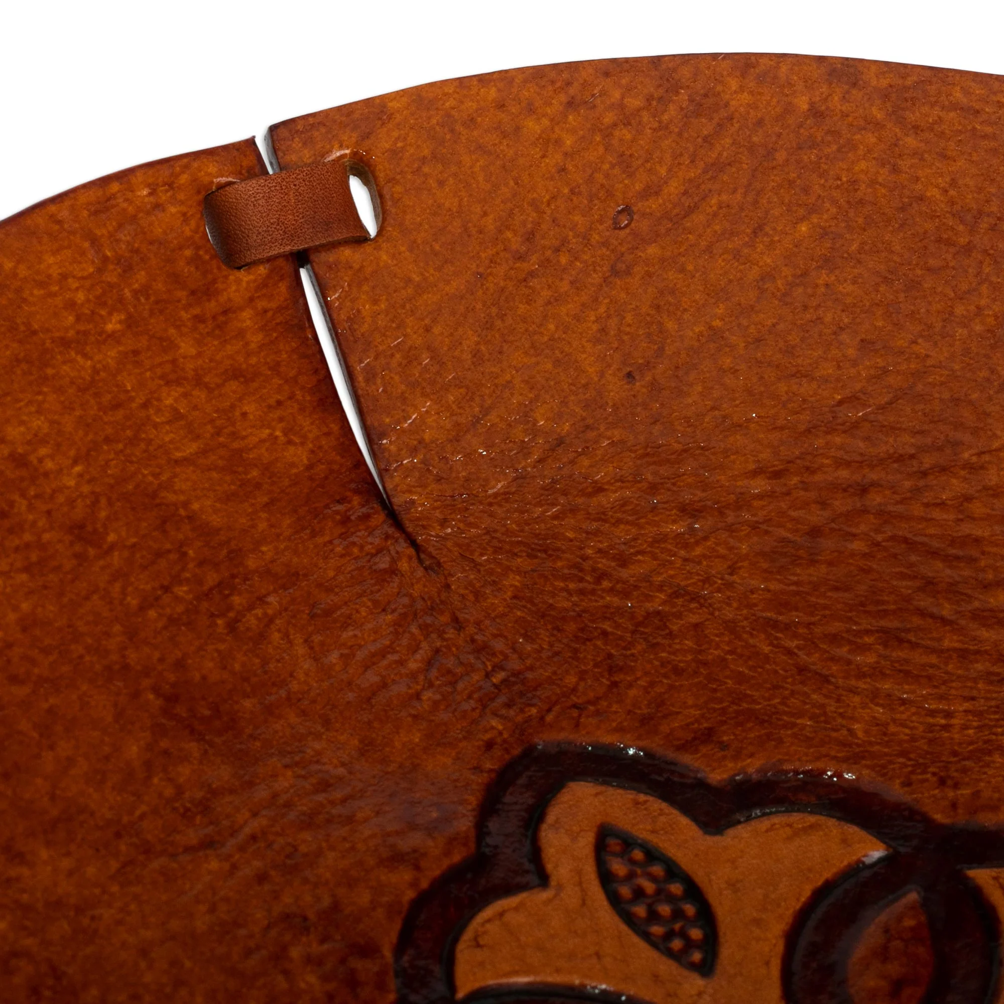 Colonial Florals Brown Hand Tooled Leather Catchall Plate from Peru - Image 5