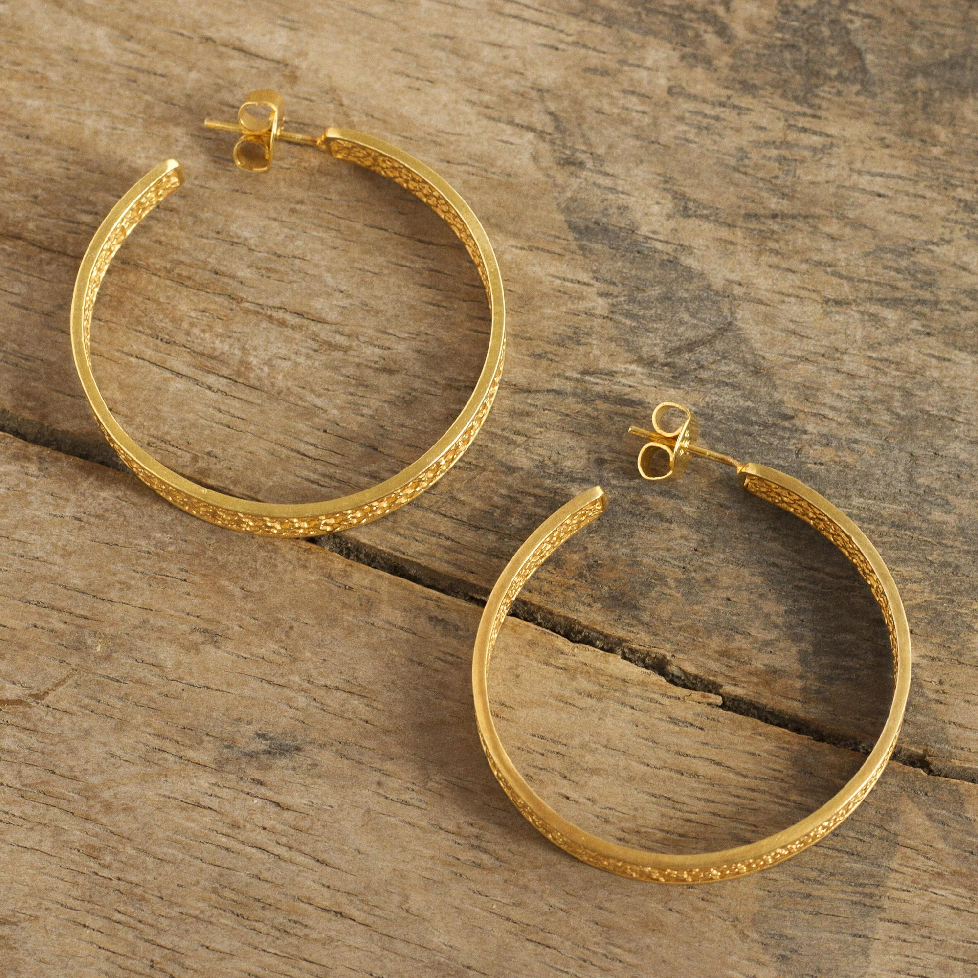 Colonial Intricacy Gold Plated Silver Filigree Half-Hoop Earrings from Peru - Image 3