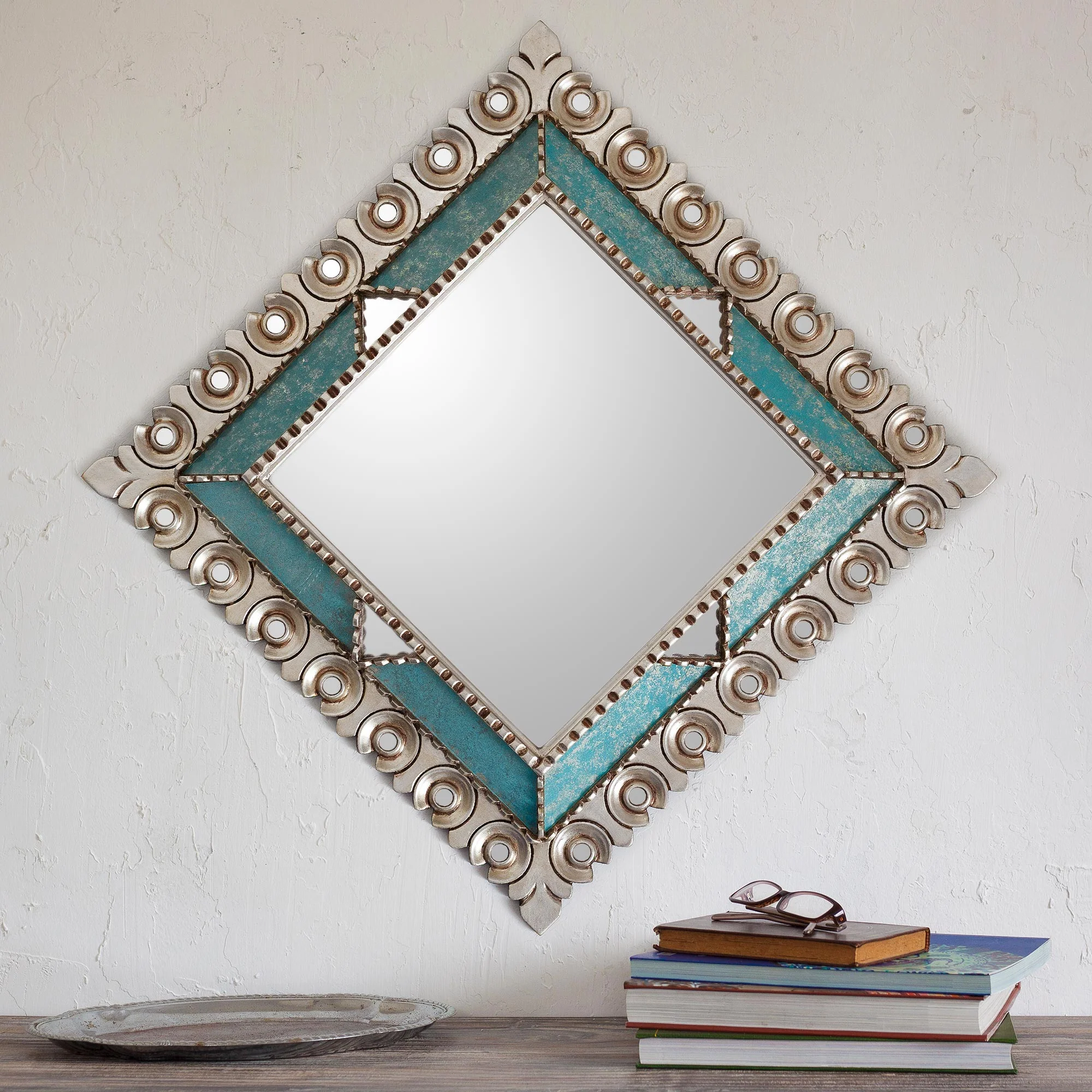 Colonial Trance Square Silver Gilded Wood Wall Mirror from Peru - Image 3