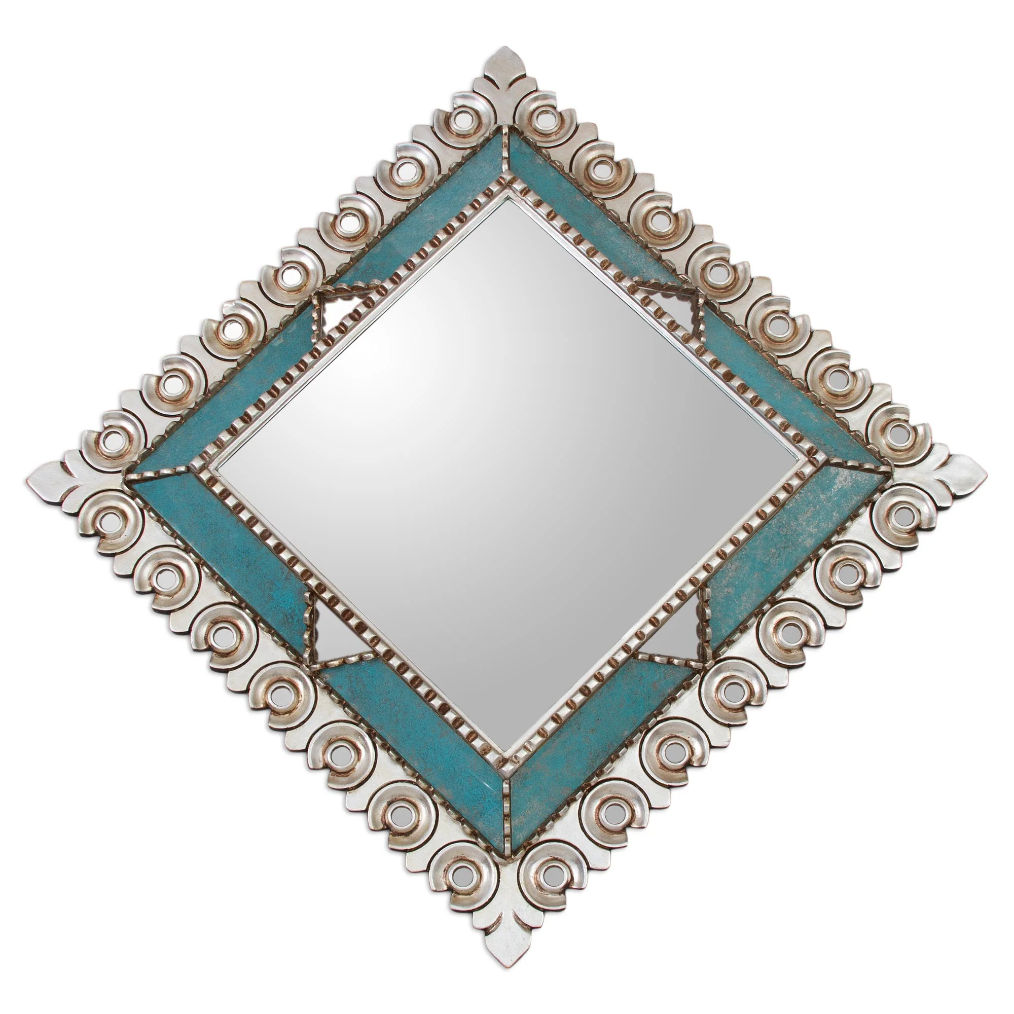 Colonial Trance Square Silver Gilded Wood Wall Mirror from Peru - Image 4