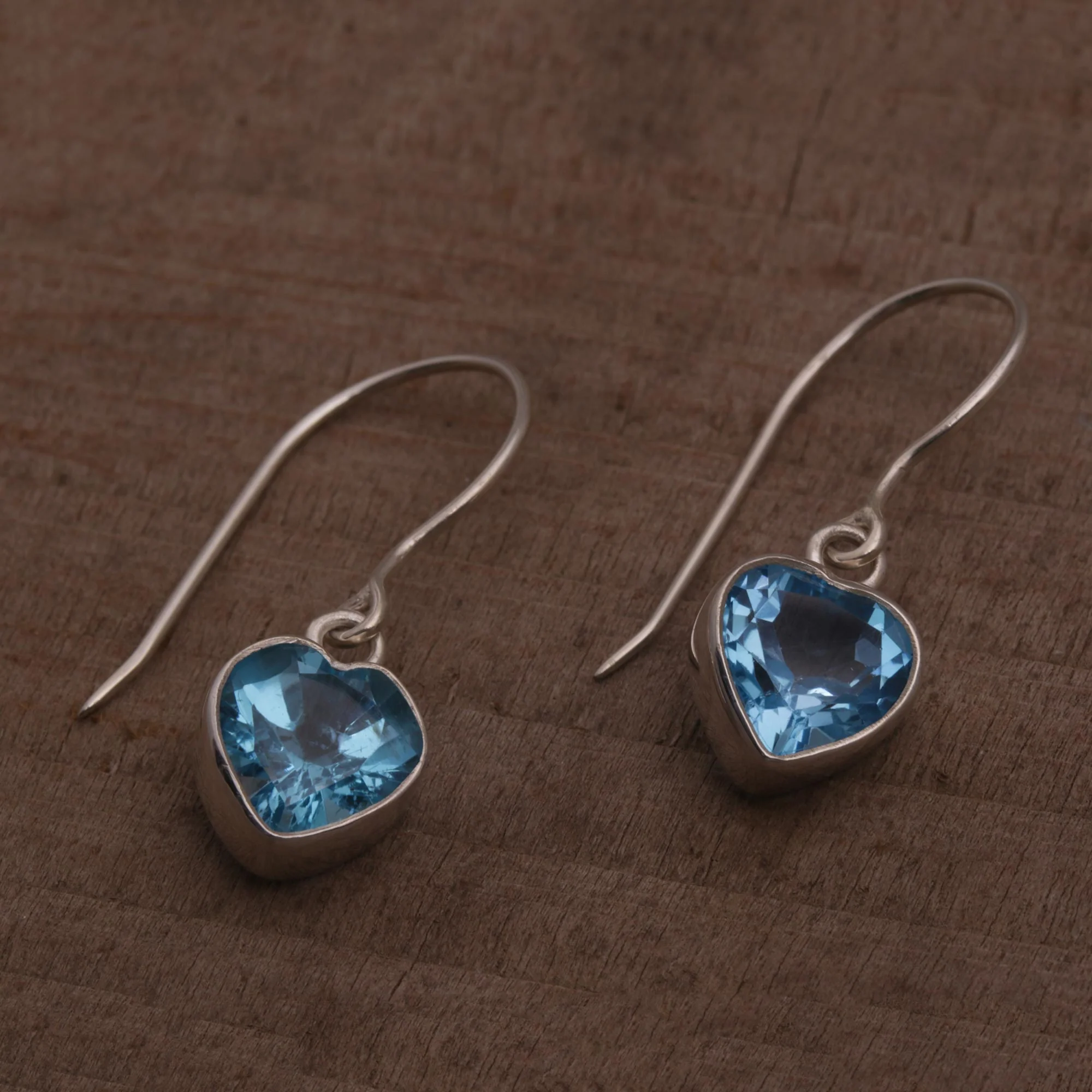 Color of Love Blue Topaz Heart-Shaped Dangle Earrings from Bali - Image 5