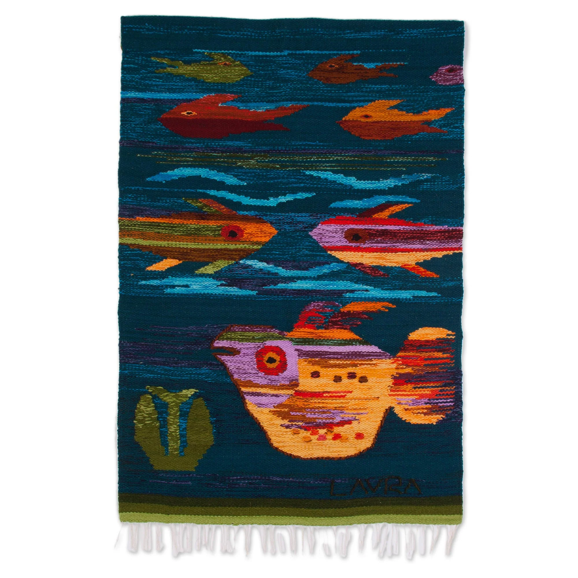 Colorful Aquarium Handwoven Wool Fish Tapestry from Peru - Image 2