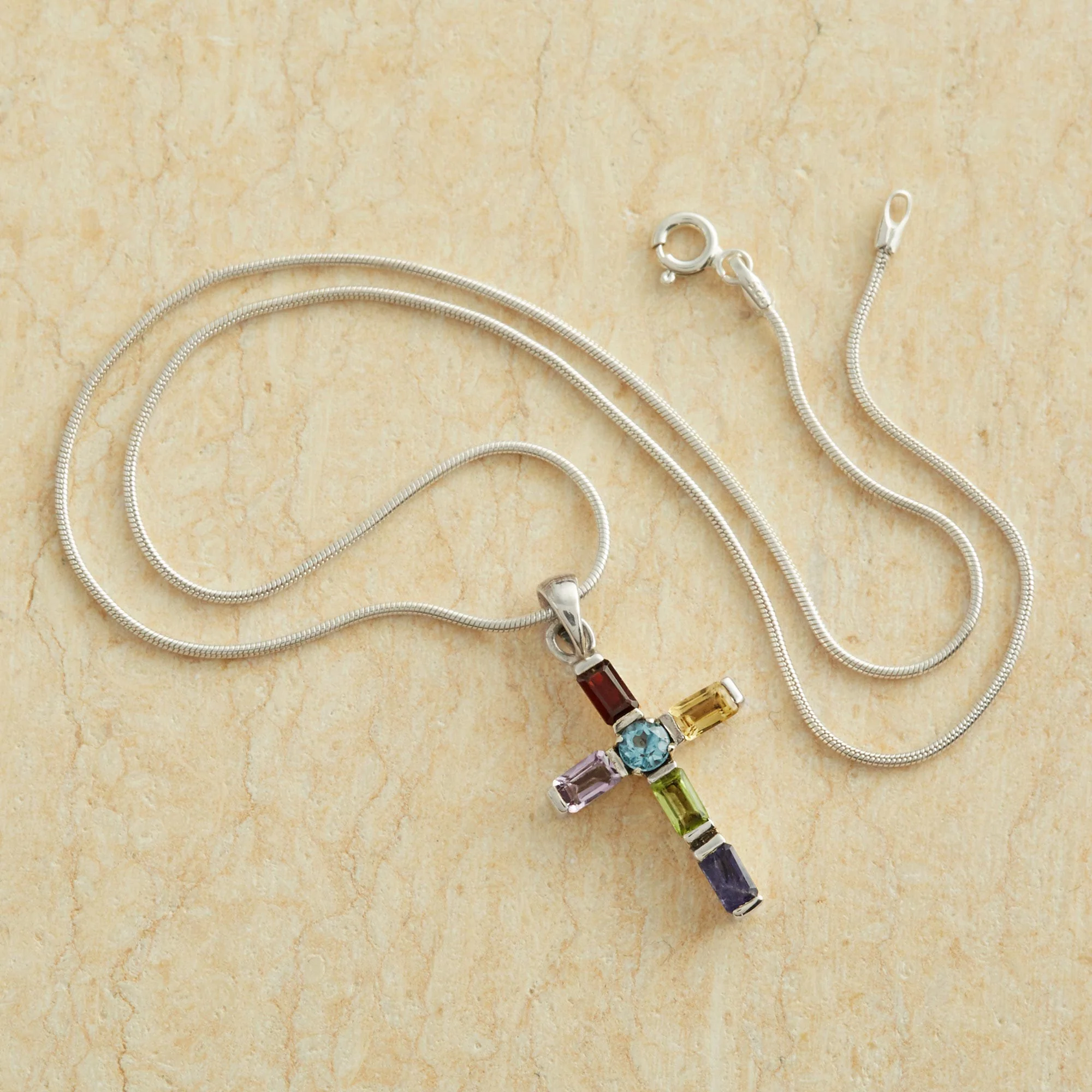 Colorful Cross Gemstone Necklace - Image 4