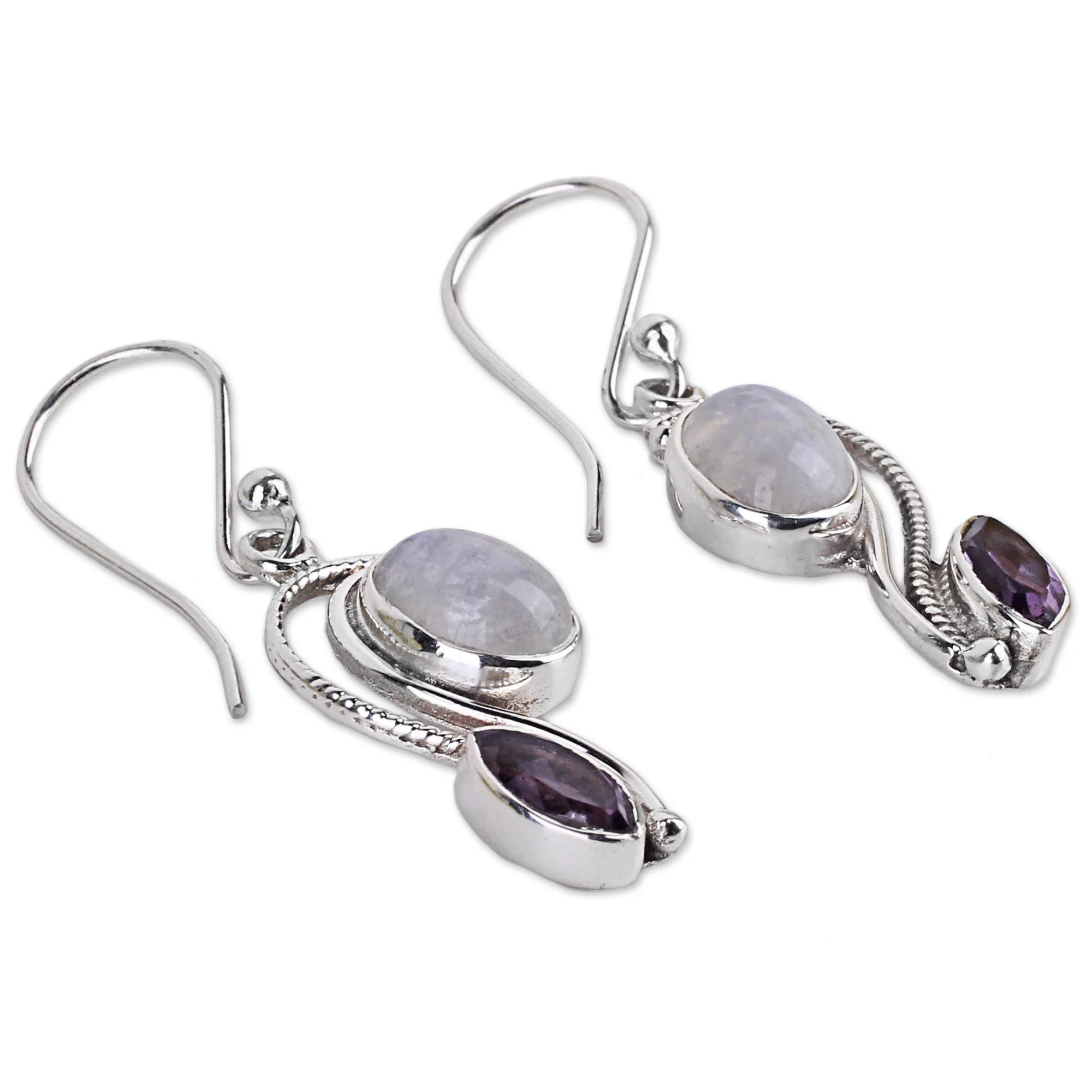 Colorful Curves Rainbow Moonstone Drop Earrings - Image 3