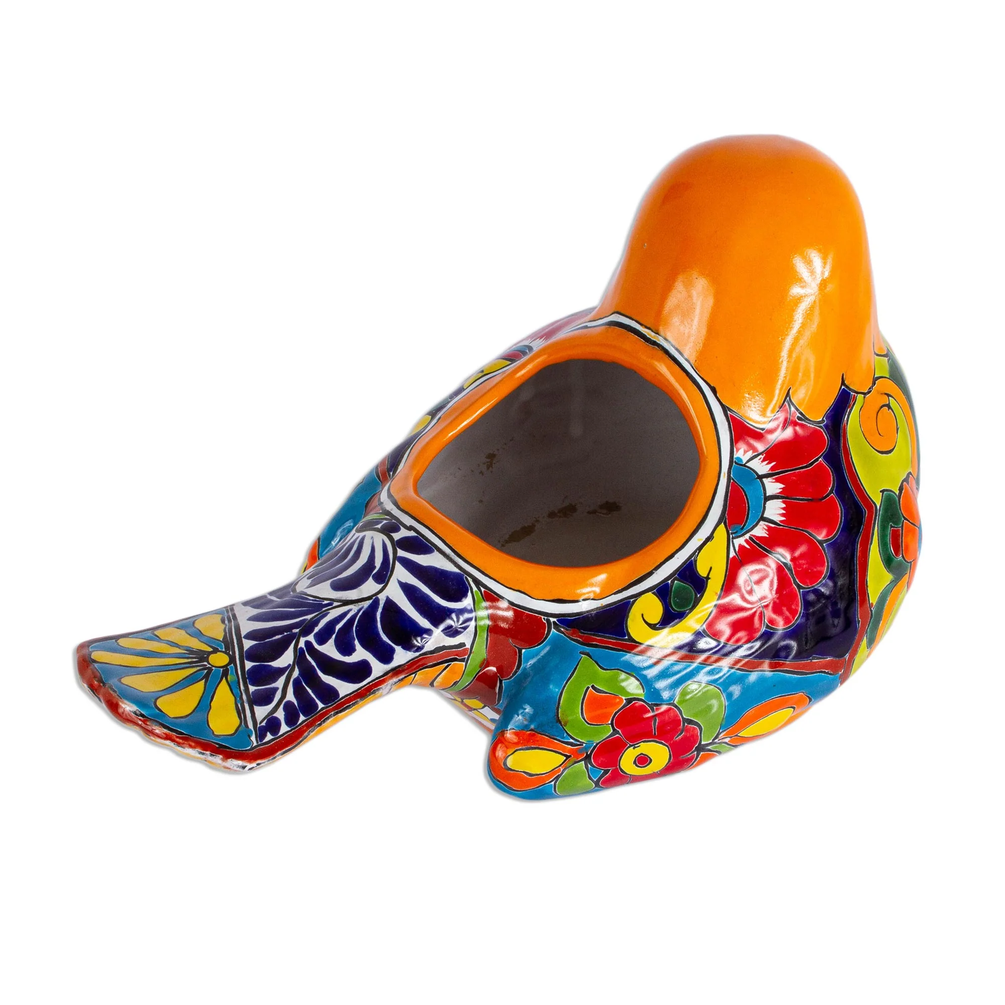 Colorful Dove Talavera-Style Ceramic Dove Planter from Mexico - Image 4