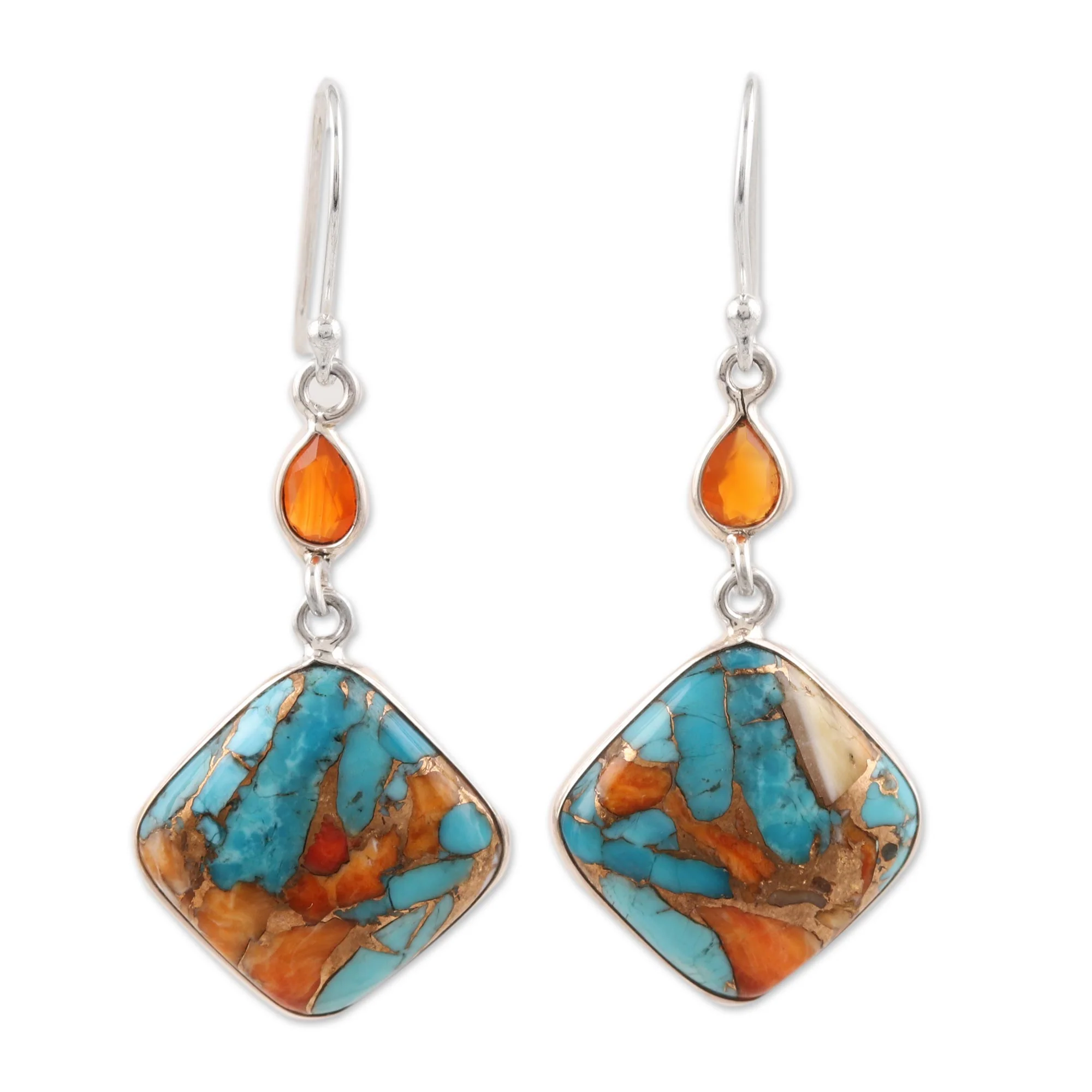 Colorful Kites Carnelian and Composite Turquoise Sterling Silver Earrings - Image 2
