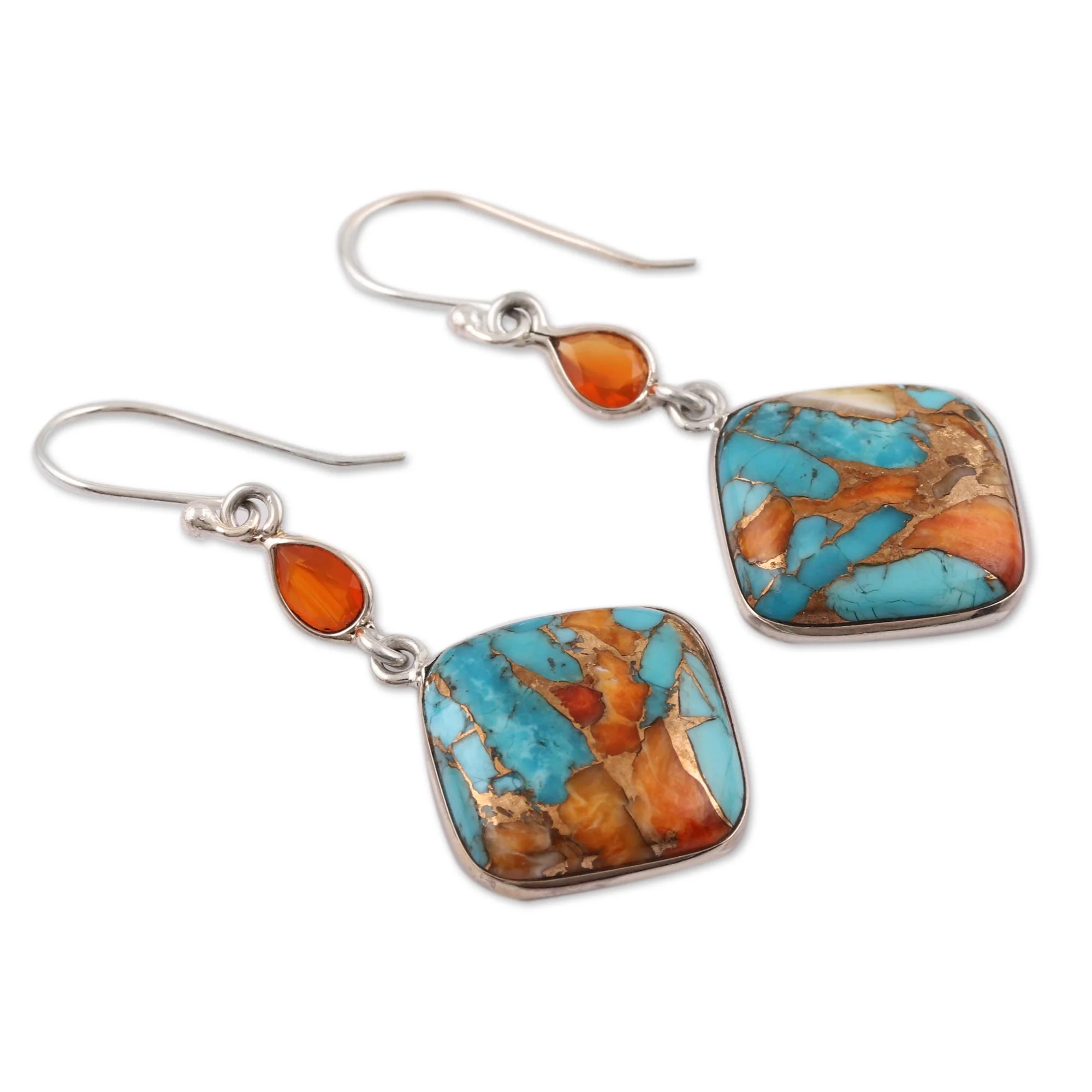 Colorful Kites Carnelian and Composite Turquoise Sterling Silver Earrings - Image 4