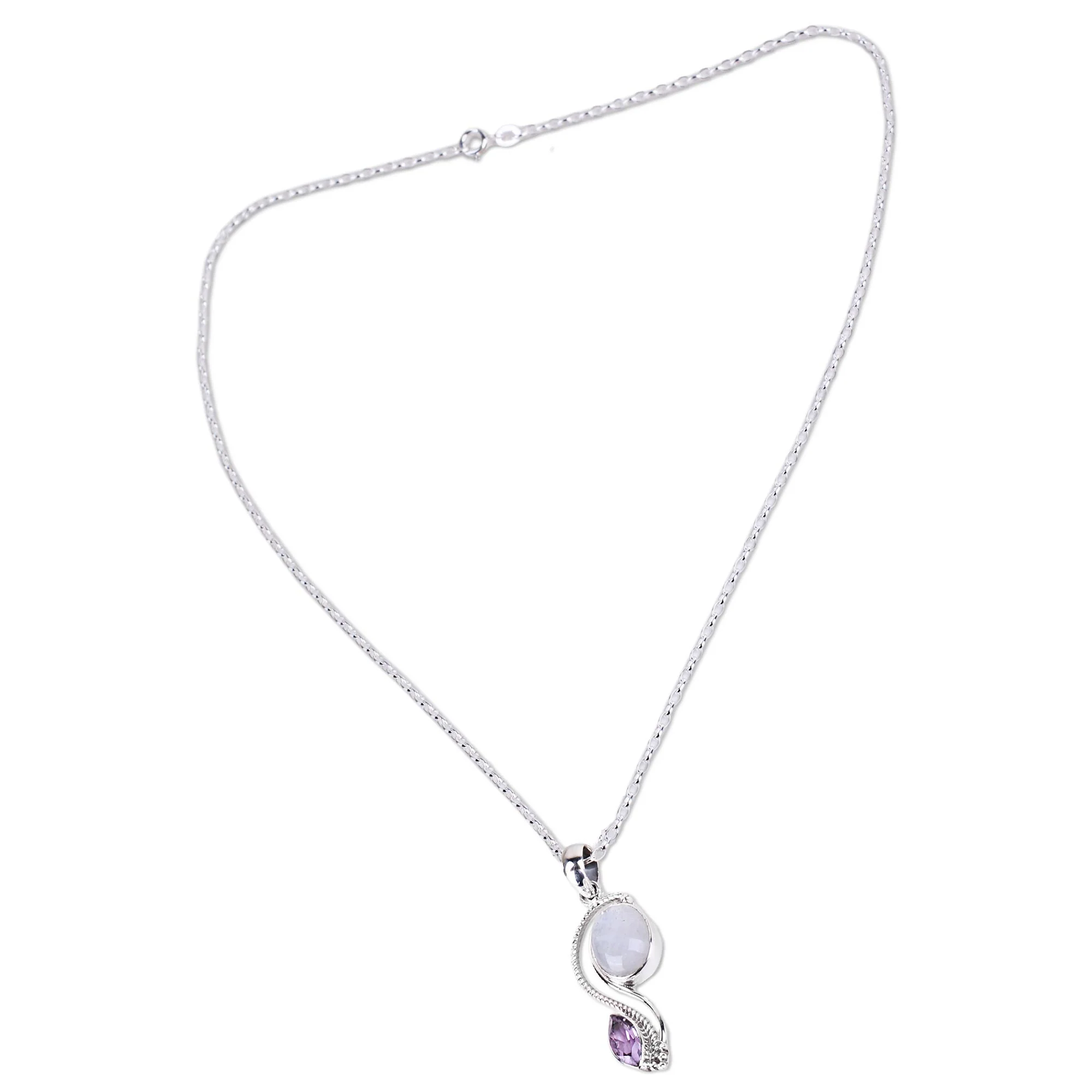 Colorful Multi-Gem Silver Pendant Necklace - Image 3