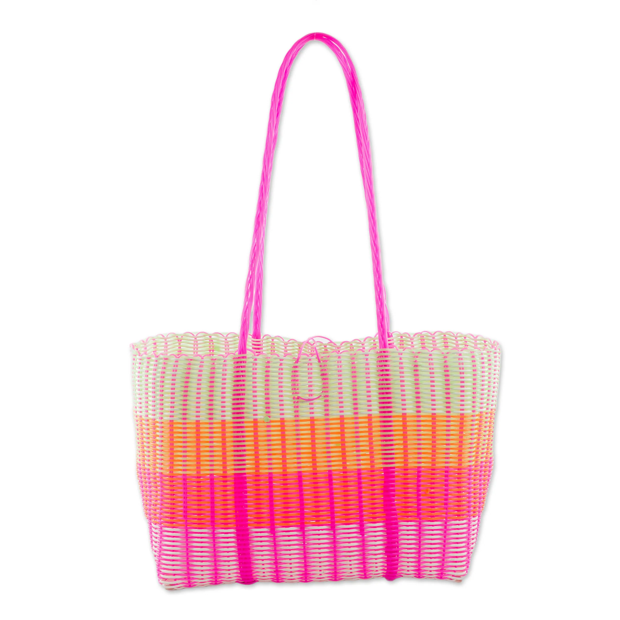 Colorful Season Handwoven Striped Plastic Shoulder Bag from Guatemala - Image 4
