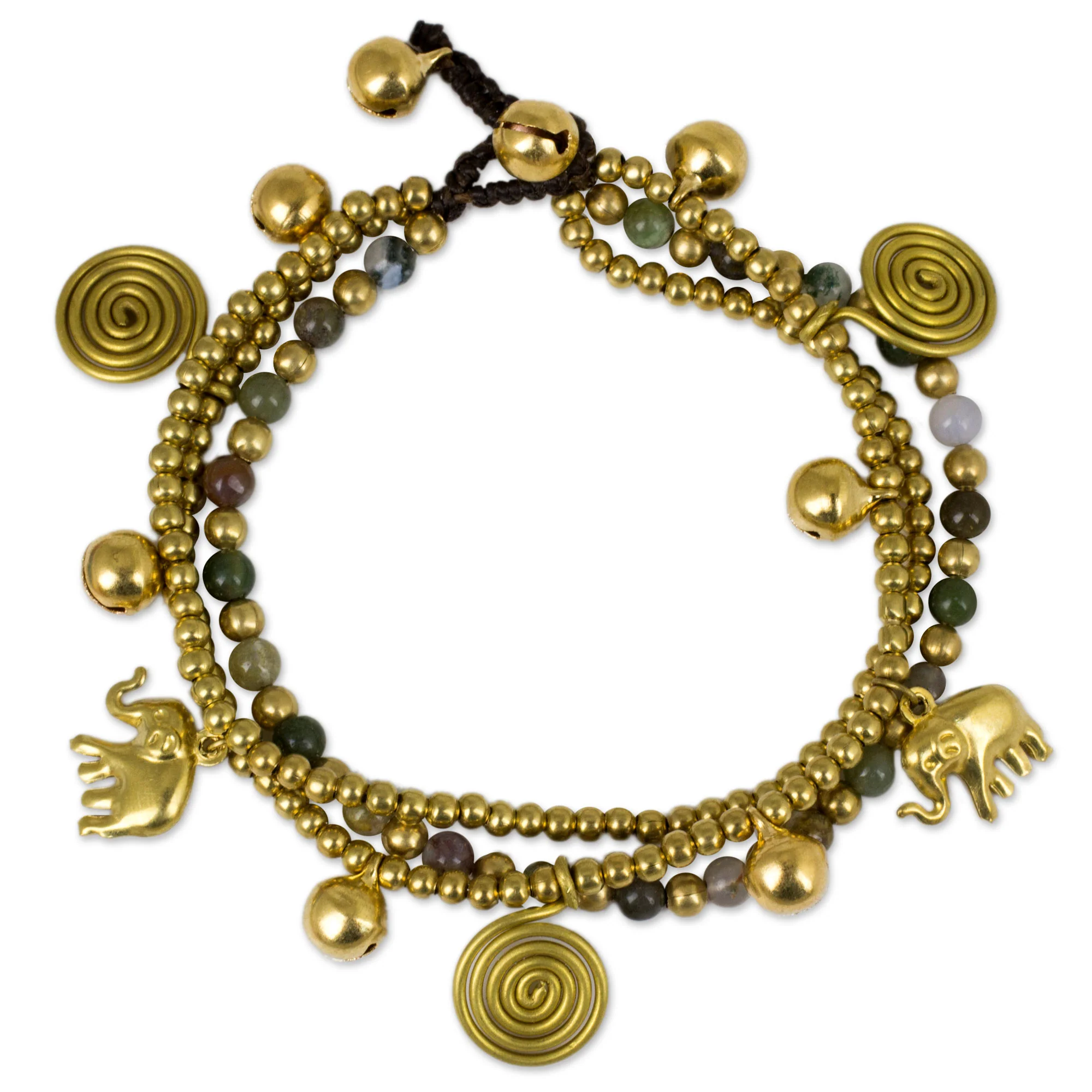 Colorful Siam Elephants Jasper and Brass Beaded Charm Bracelet - Image 2