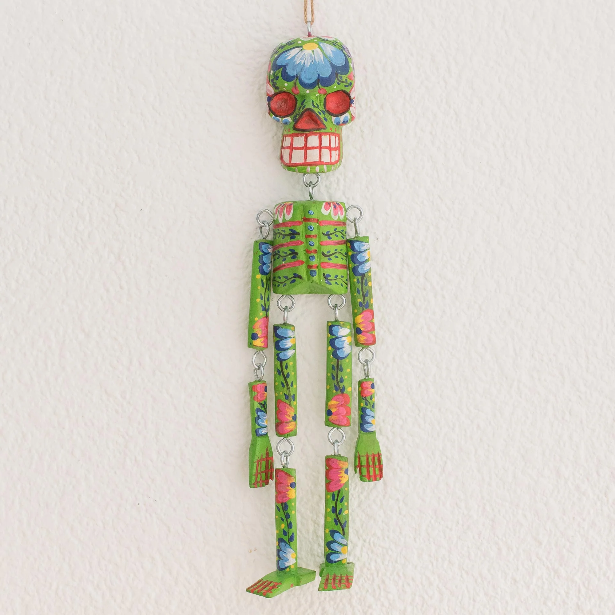 Colorful Tradition in Green Wood Floral Skeleton Wall Ornament in Green (15 in.)