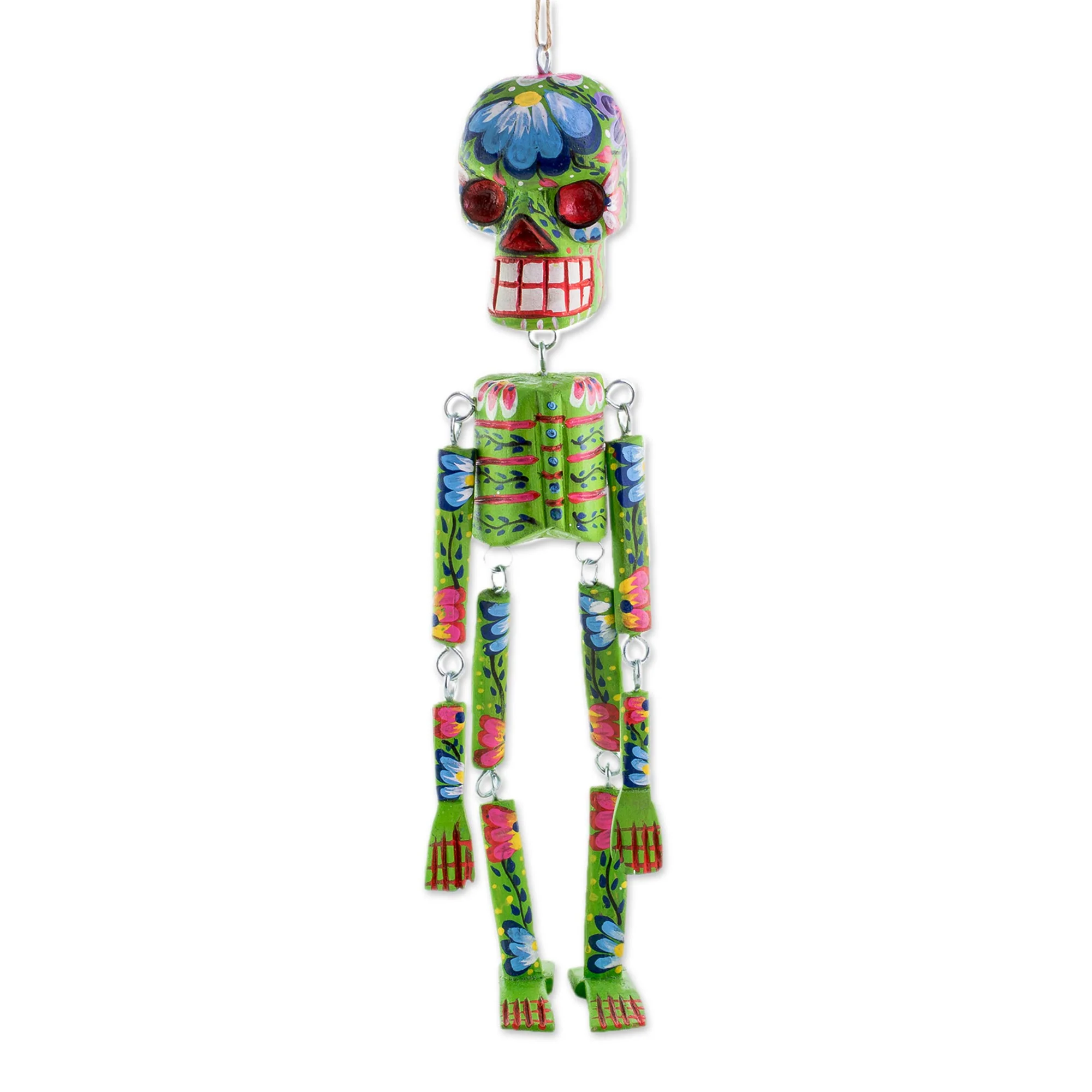Colorful Tradition in Green Wood Floral Skeleton Wall Ornament in Green (15 in.) - Image 2