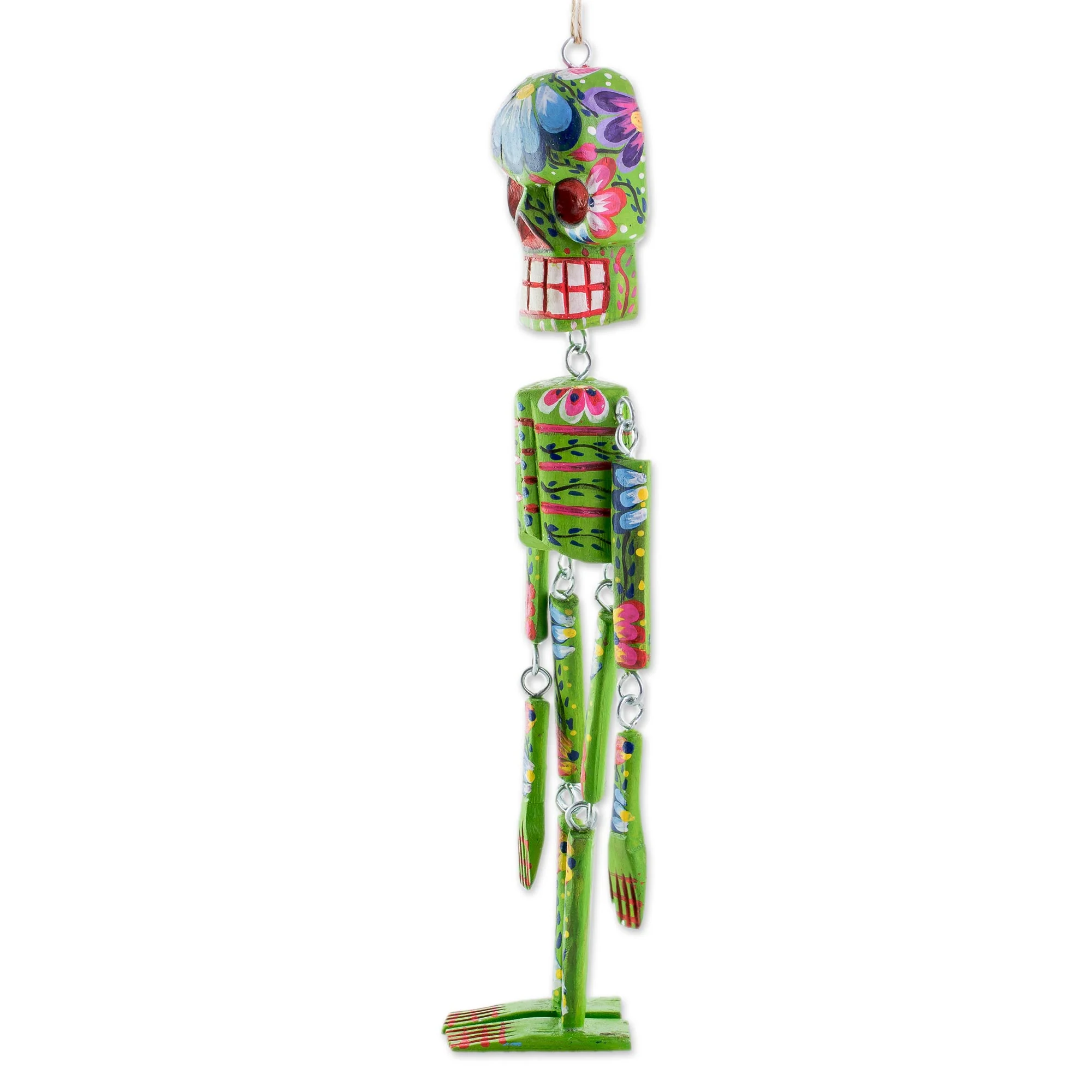 Colorful Tradition in Green Wood Floral Skeleton Wall Ornament in Green (15 in.) - Image 3
