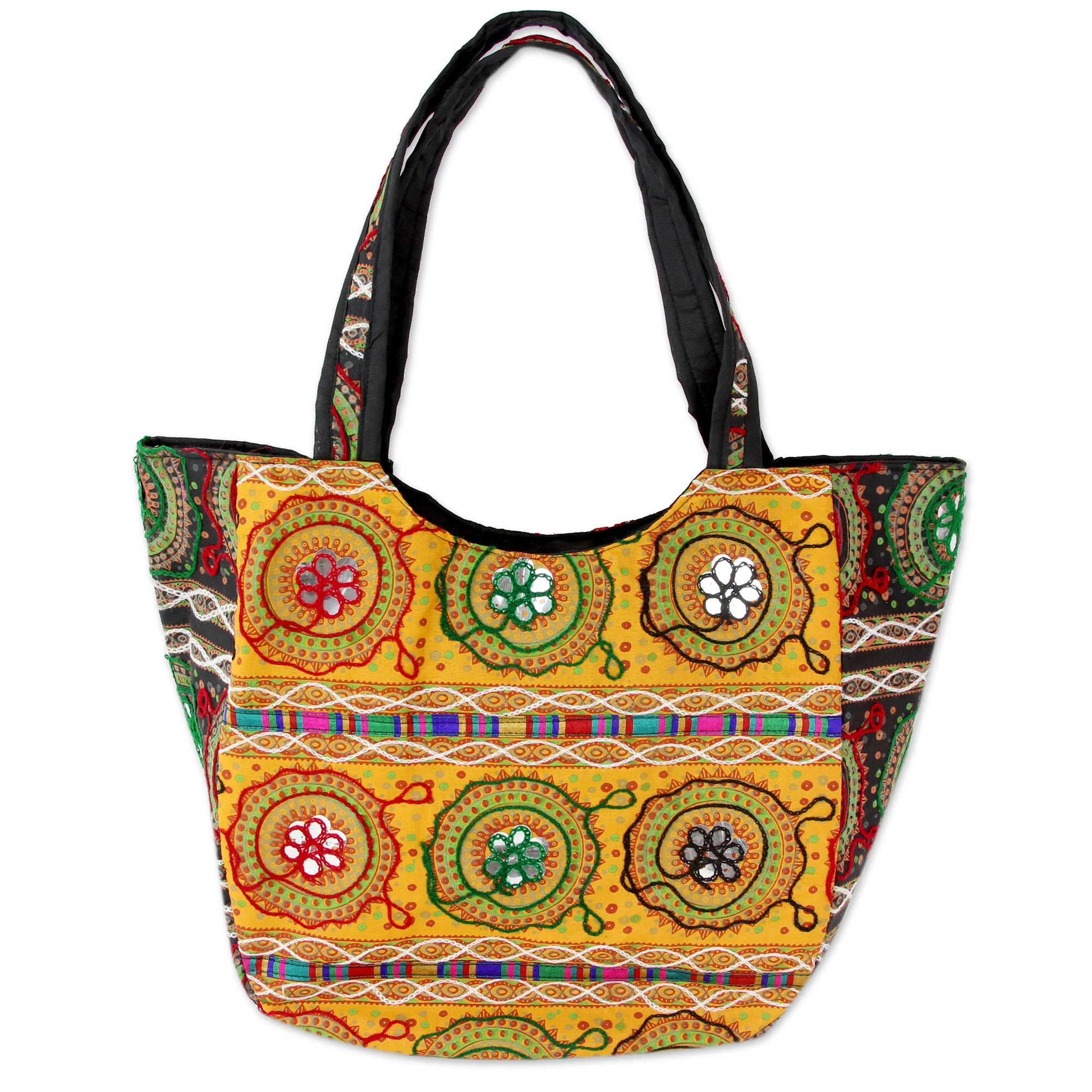 Colors of Gujarat Colorful Orange Embroidered Cotton Shoulder Bag from India - Image 2