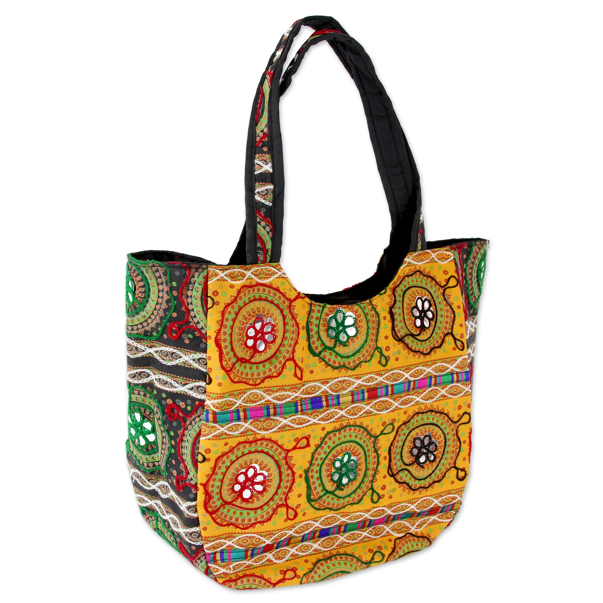 Colors of Gujarat Colorful Orange Embroidered Cotton Shoulder Bag from India - Image 3