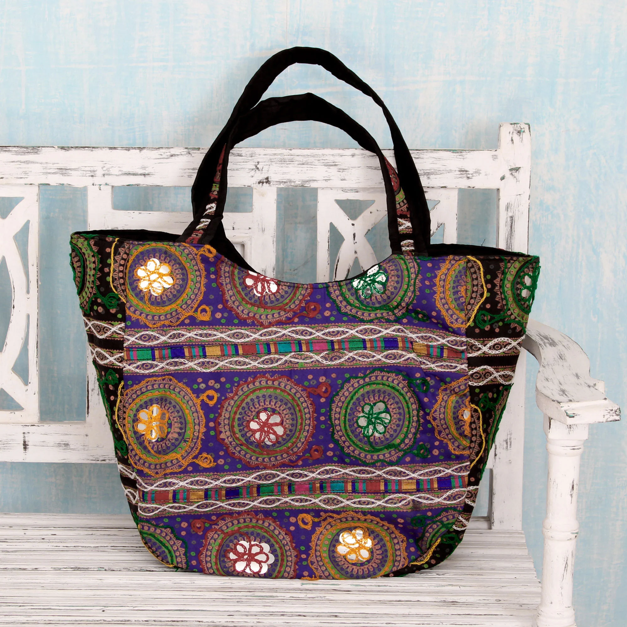Colors of Gujarat Colorful Orange Embroidered Cotton Shoulder Bag from India - Image 4