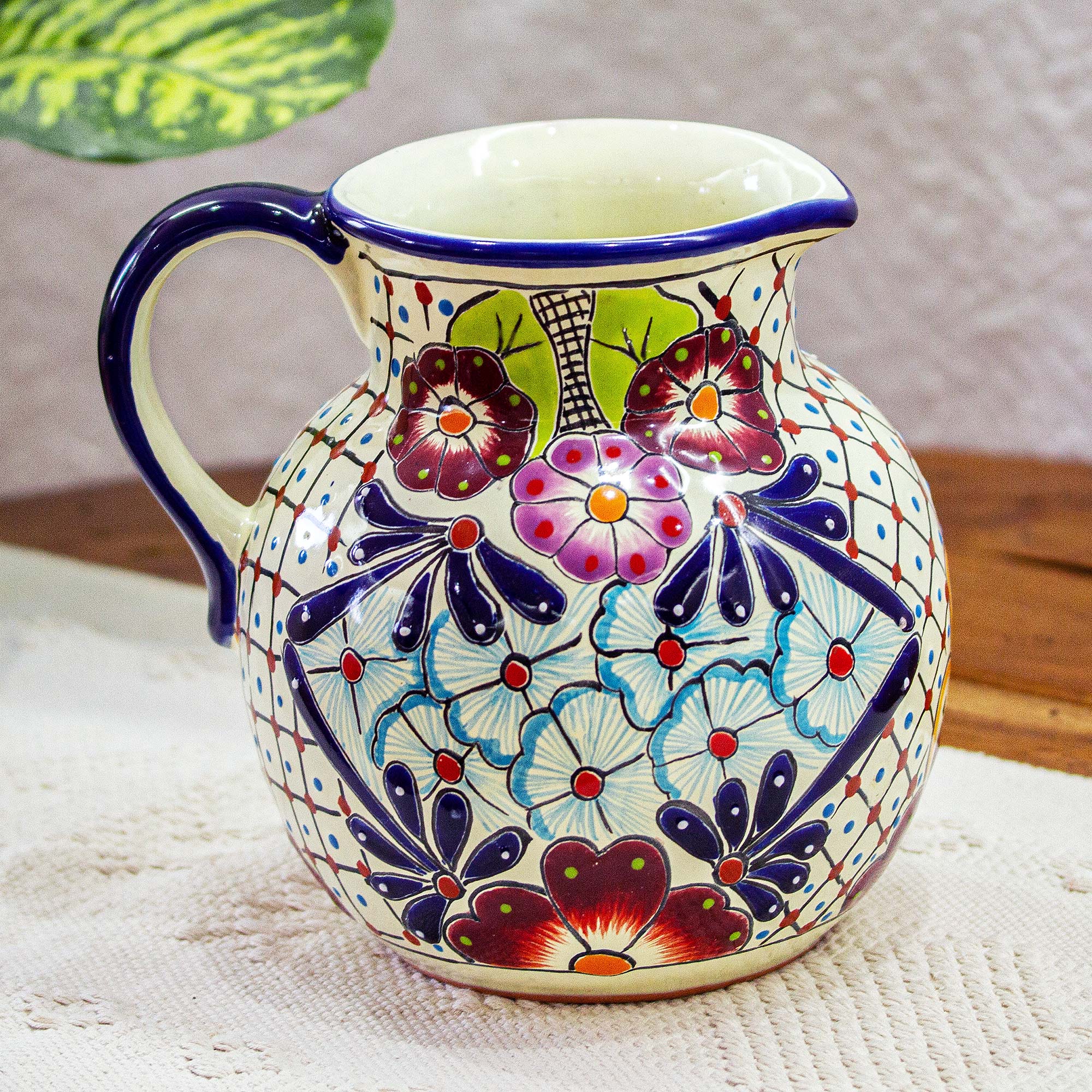 Colors of Mexico Colorful Talavera-style Ceramic Pitcher - Image 3