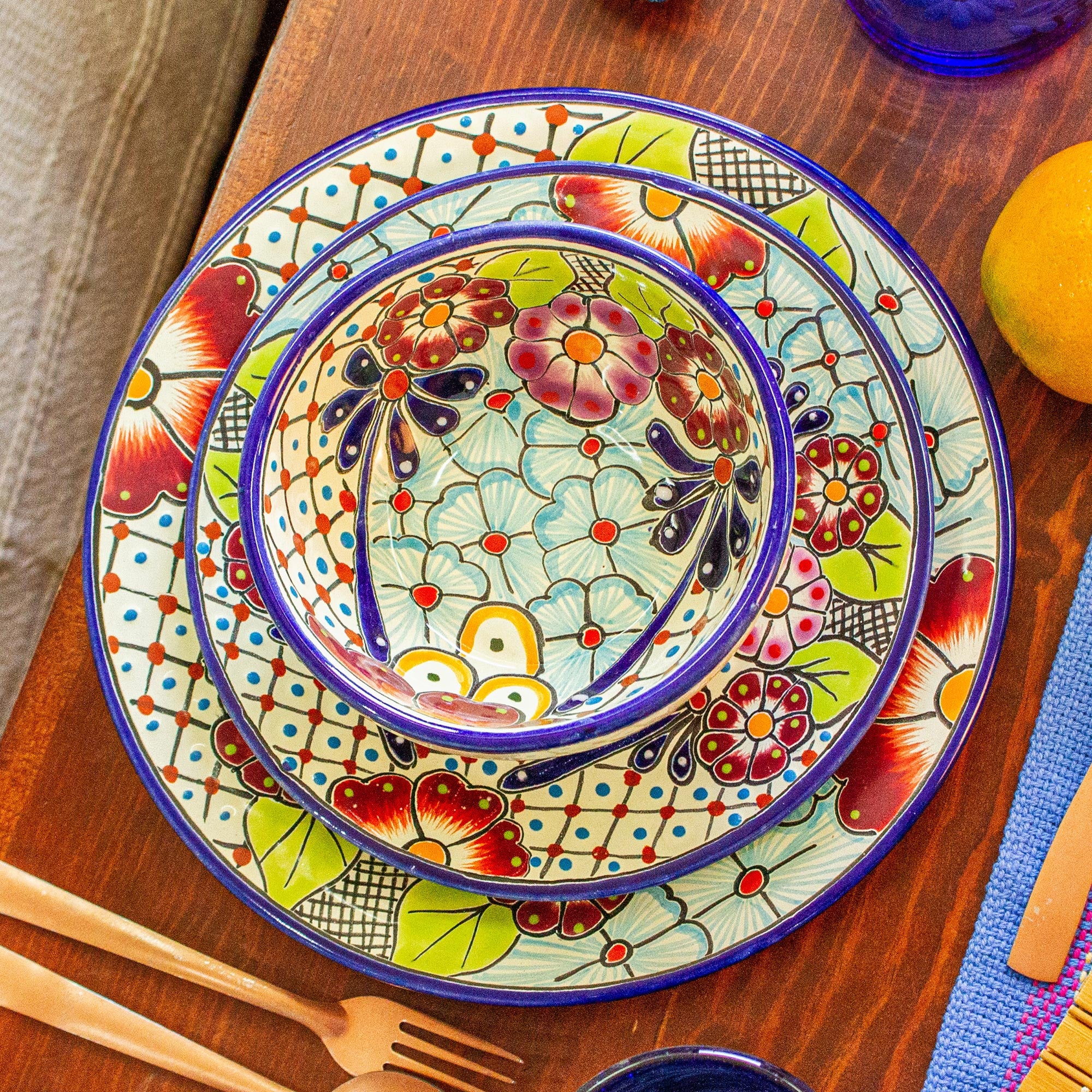 Colors of Mexico Talavera-Style Dinner Plates from Mexico (Pair) - Image 3