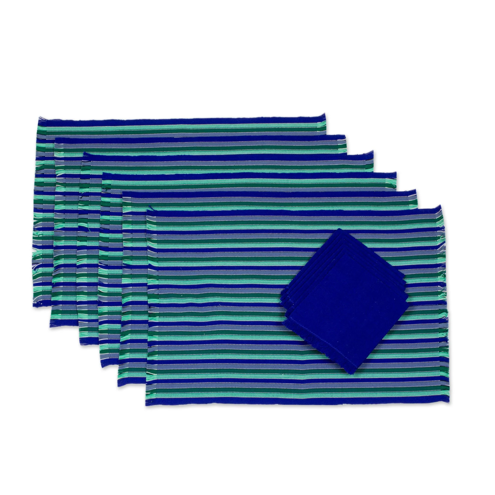 Colors of the Sea Set of 6 Cotton Placemats and Napkins in Blue from Guatemala - Image 2